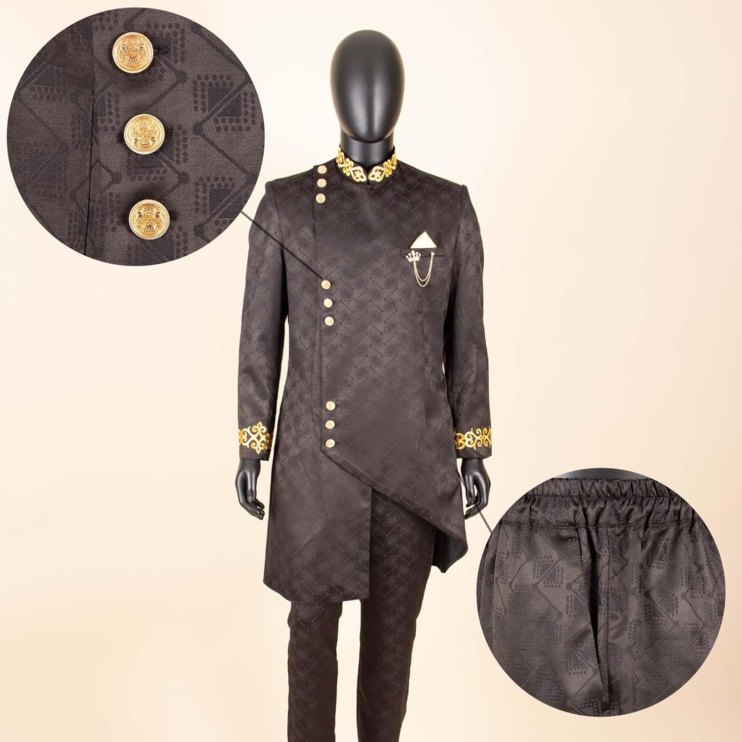 Men`s Suit Slim Fit Embroidery Single Breated Blazer and Pants Set African Clothes Formal Outfits