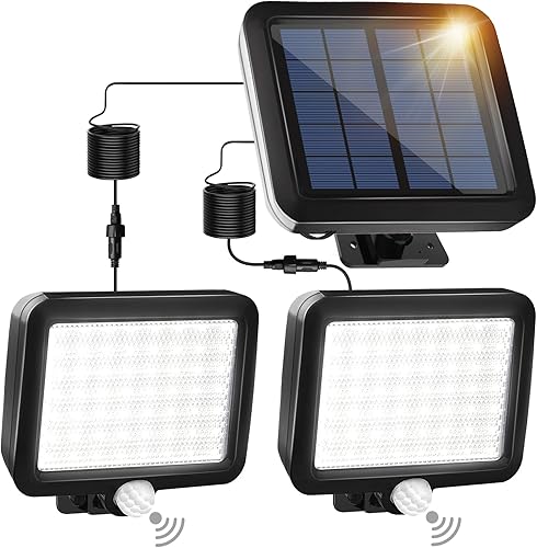 Solar Lights Outdoor Indoor Motion Sensor Solar Security Lights with 56 LED Dual Lamps 165ft Separated Cables IP65 Waterproof with 3 Lighting Mode