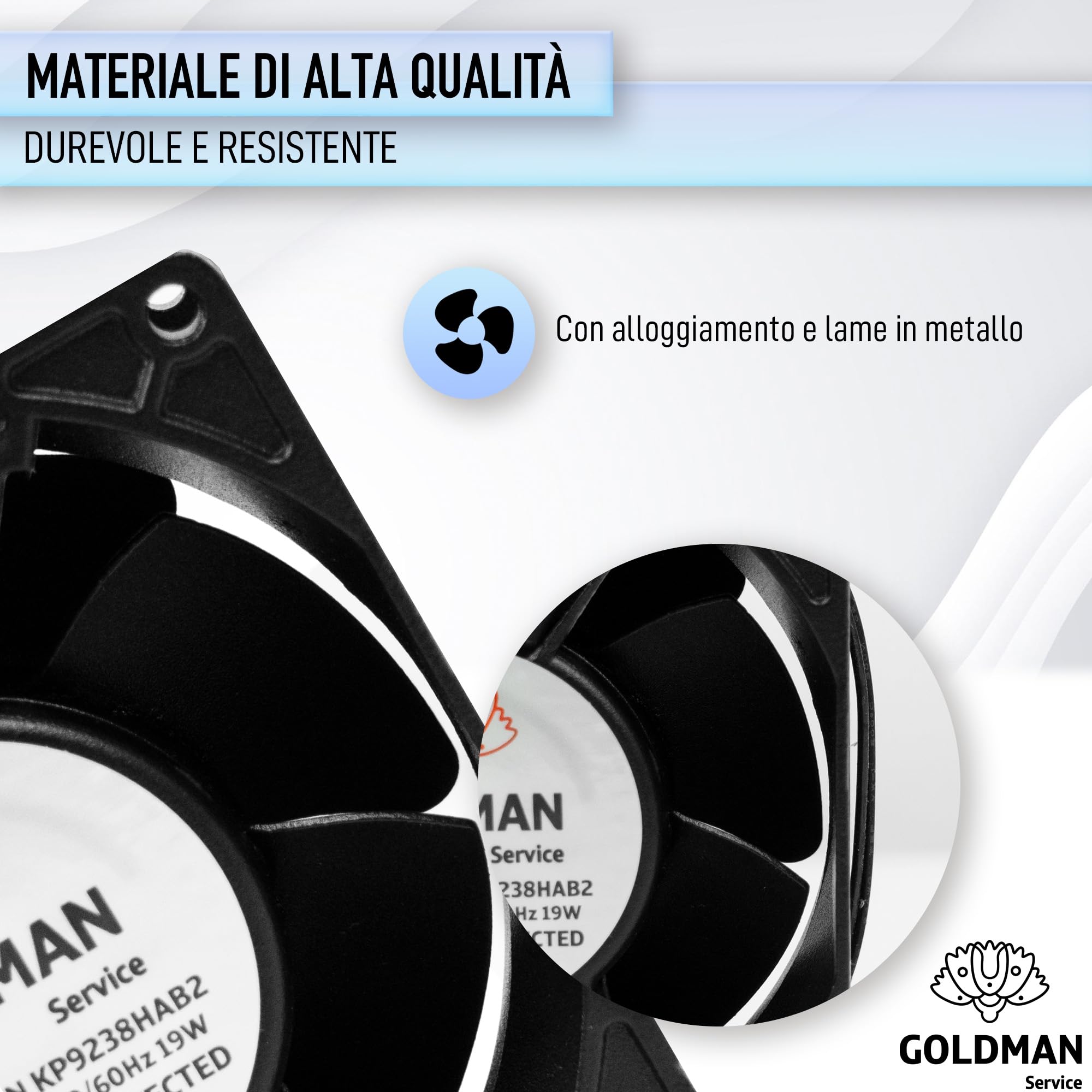 GOLDMAN SERVICE | Ventola ventilatore Axial per cassette camino inseribile alta temperatura di pale metalliche universale. (92x92x38mm)