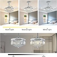 Vista 7 de NOXARTE 48 Inch Crystal Chandelier Ceiling Fan with Light Fandelier Ceiling Fan with Light Retractable Blades Fan with Remote Control 48" Dimmable