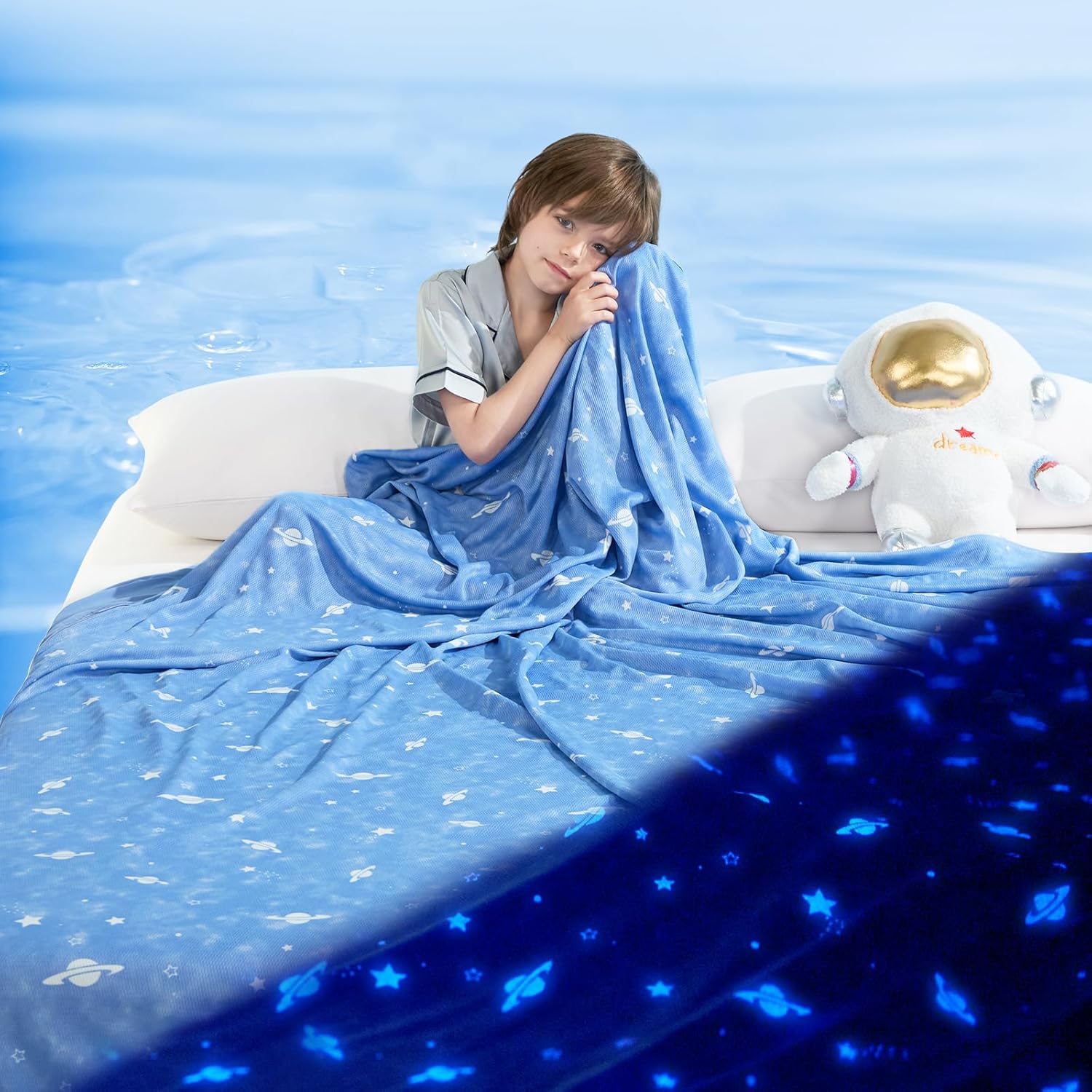 LUXEAR Cooling Glow in The Dark Star Cosmic Blanket for Boys Girls – Gift Throw Keep Child/Adults Cool All Night – Soft Breathable Summer Blanket for Bed Sofa – 79x86in