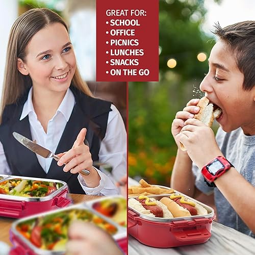 Miniatura 5 de Signoraware Bento Box de acero inoxidable para hombres, 24 onzas, azul aguamarina, a prueba de fugas entre 2 compartimentos, control de porciones,