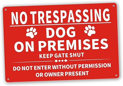 No Trespassing Dog On Premises Keep Gate Shut Sign, 12 X 8 Inch Beware Of Dog Sign, Reflective Ust Free Metal Aluminum, Weather Resistant,For Front Door，Lawns，Gardens And Outdoor Use（Red)
