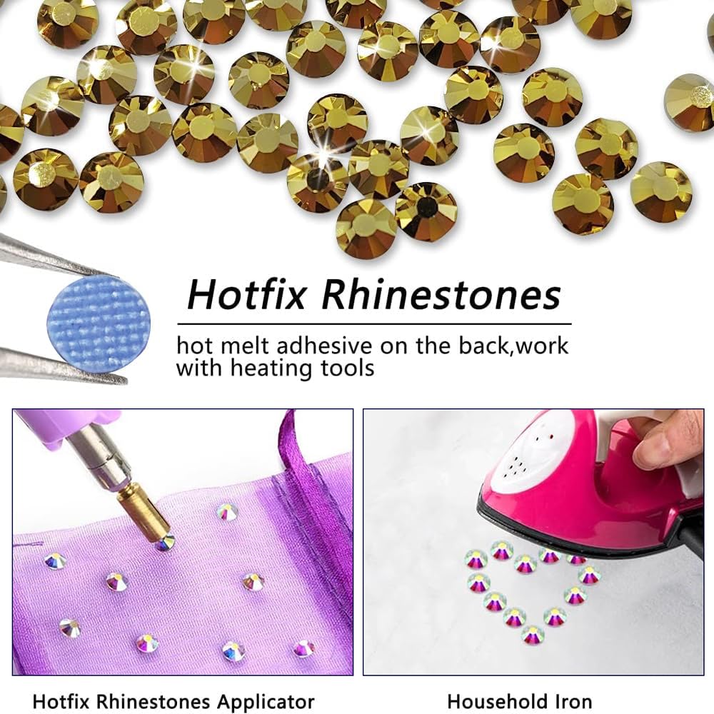 Hotfix Steentjes 14400 stuks hotfix strass steentjes SS6-SS20 Crystal Hot Fix Strass voor doe-het-zelf decoratie (champagne, SS6-14400 stuks