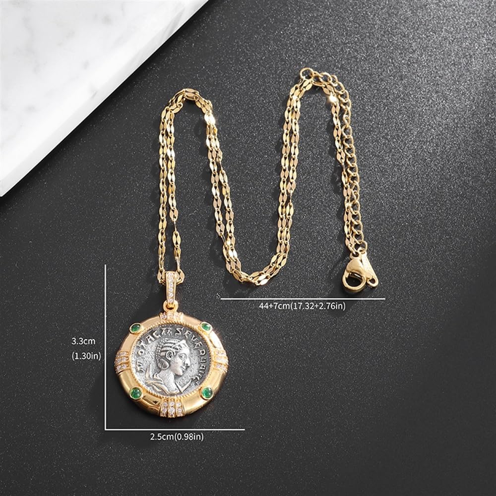 Collana con ciondolo a forma di moneta antica della dea romana della mitologia, simbolo antico romano, amuleto, One Size, Agata