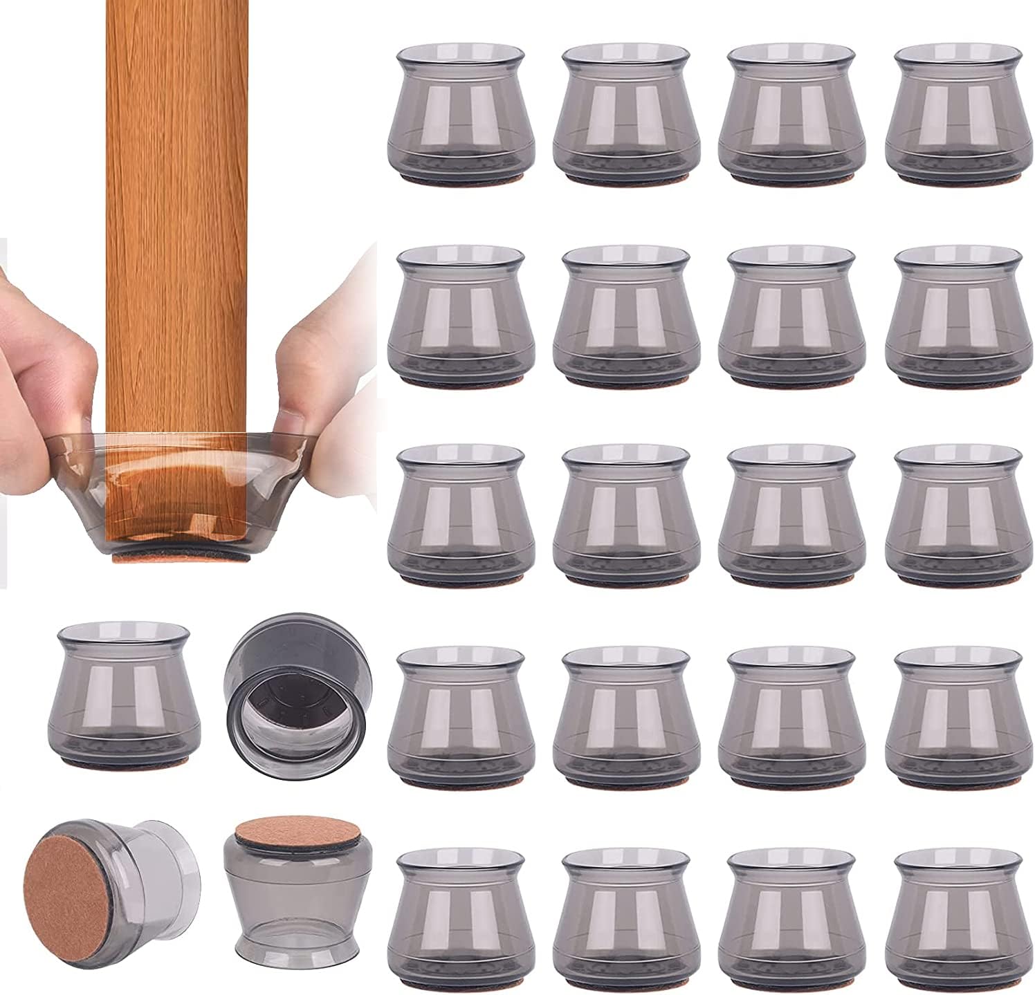 Upgraded Silicone Chair Leg Floor Protectors, 24Pcs Black Chair Leg