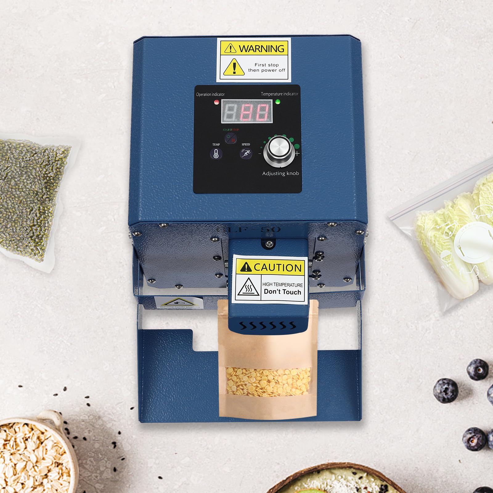 Heat Sealer Machine, Sealer Machine, Band Sealer, Commercial Plastic Bag Sealer, Heat Sealing Machine, 0-200°C Blue Automatic Sealer Machine, 80w, Support Plate, Raised Pads