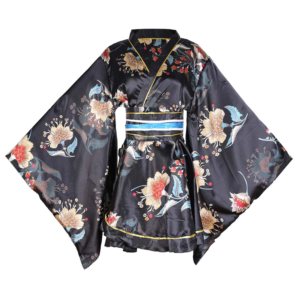 Disfraz de kimono corto sexy para mujer, con estampado japonés de geisha yukata, vestido elegante con cinturón