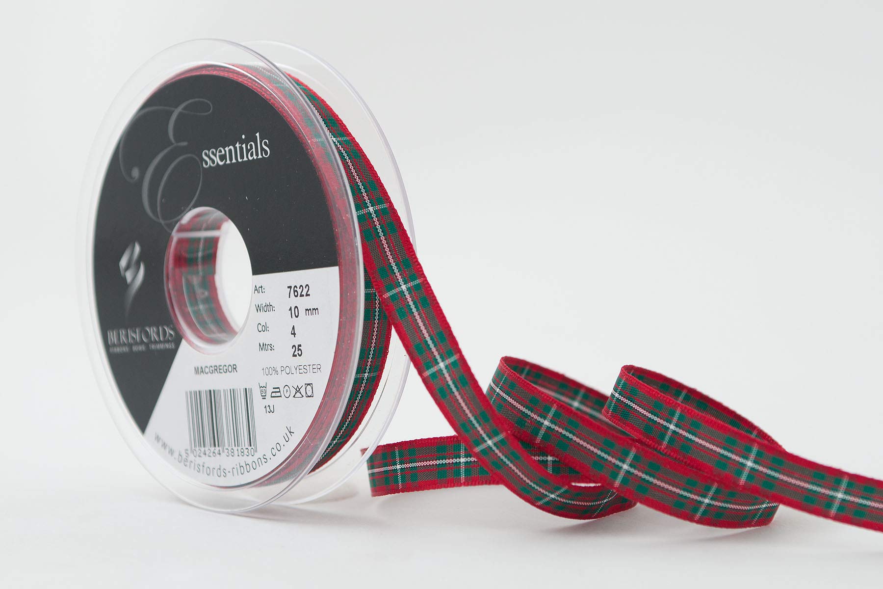 Berisfords Macgregor Polyester Tartan Ribbon, 10 Mm