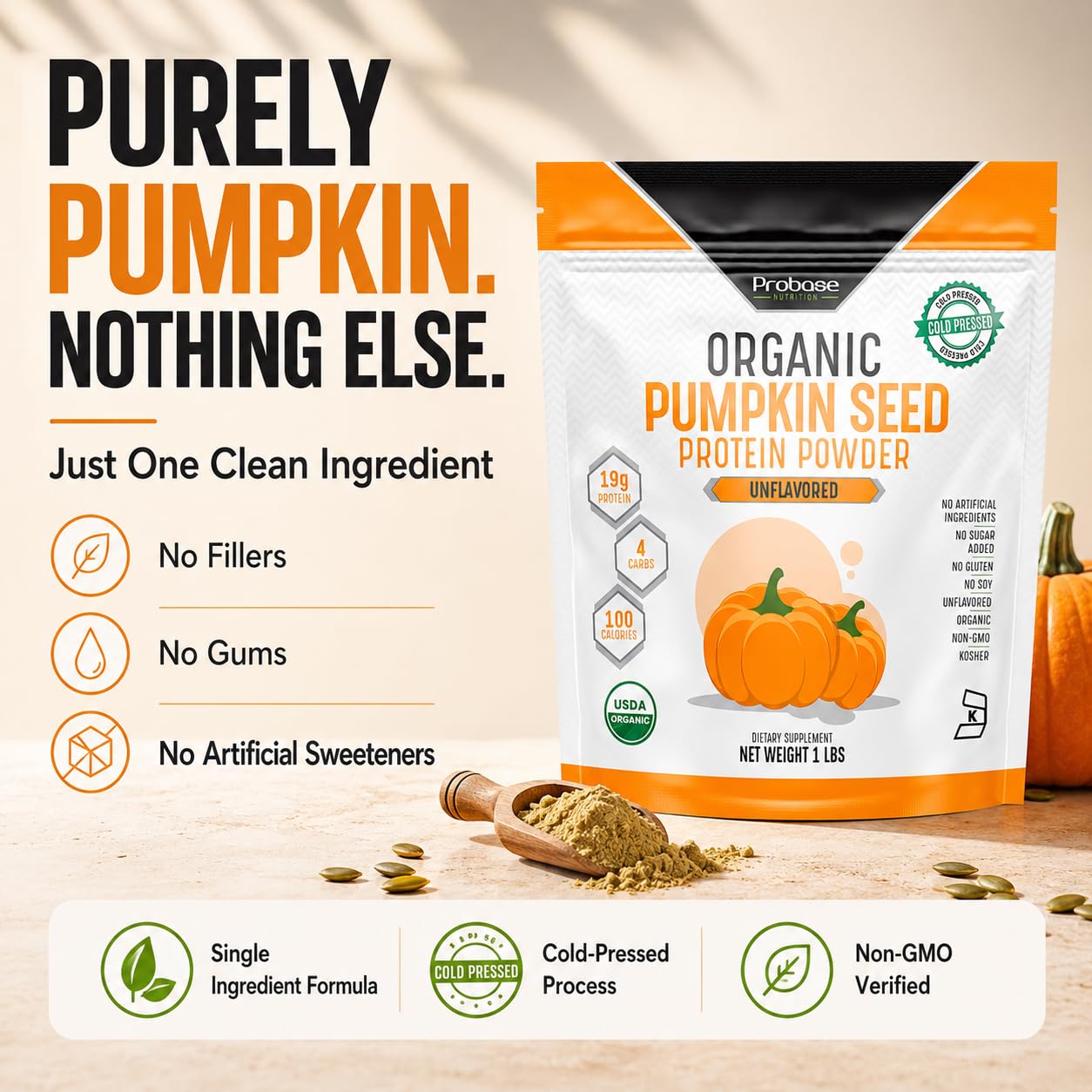 Probase Nutrition, Pumpkin Seed Protein Powder, Unsweetened Plant-Based Pumpkin Protein Powder, Ideal for Post-Activity Support, Pumpkin Powder is Rich in Omega 3, 6, 9 | 1 lb, Cold Pressed — Amazon image 7