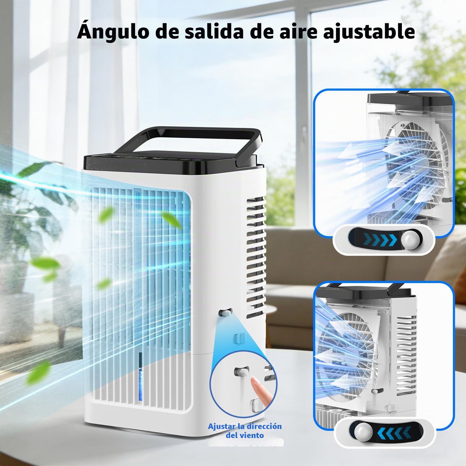Aire acondicionado móvil evacuable 4 en 1, enfriador de aire silencioso de 1200 ml con 2 modos de nebulización, temporizador, oscilación de 90° para oficina y cocina, Blanco lechoso