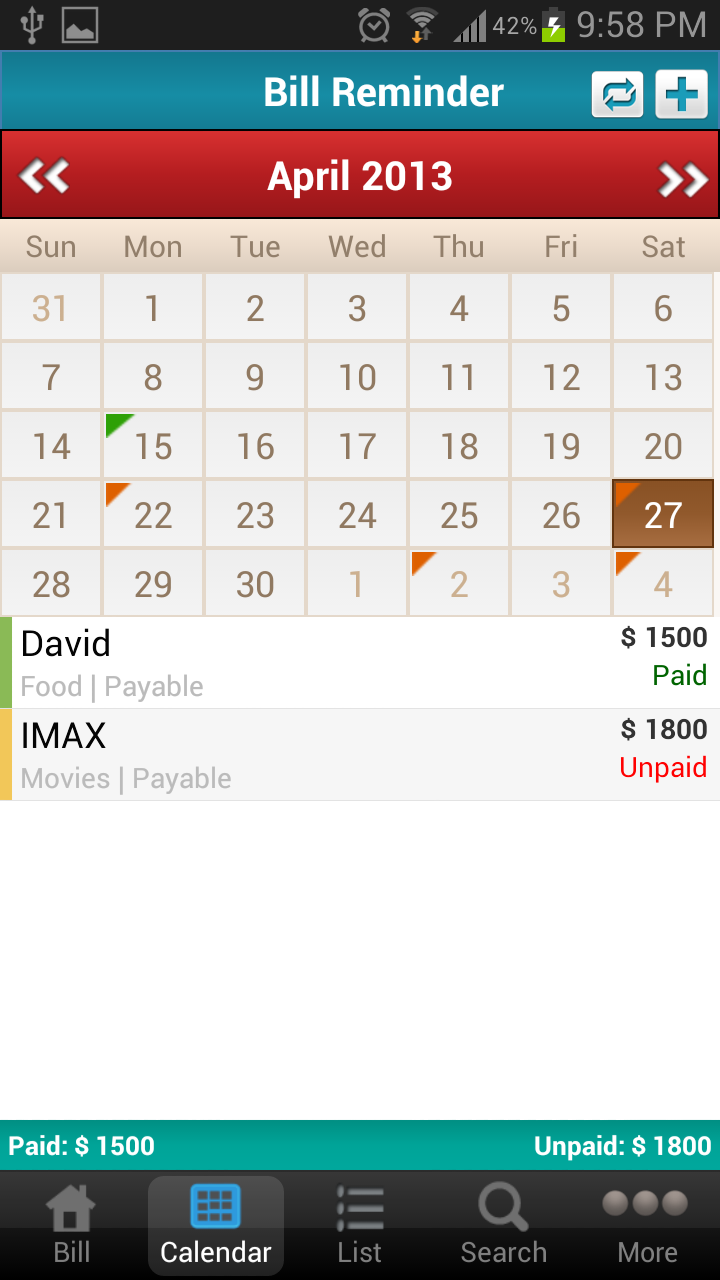 Bill Reminder App on Amazon Appstore