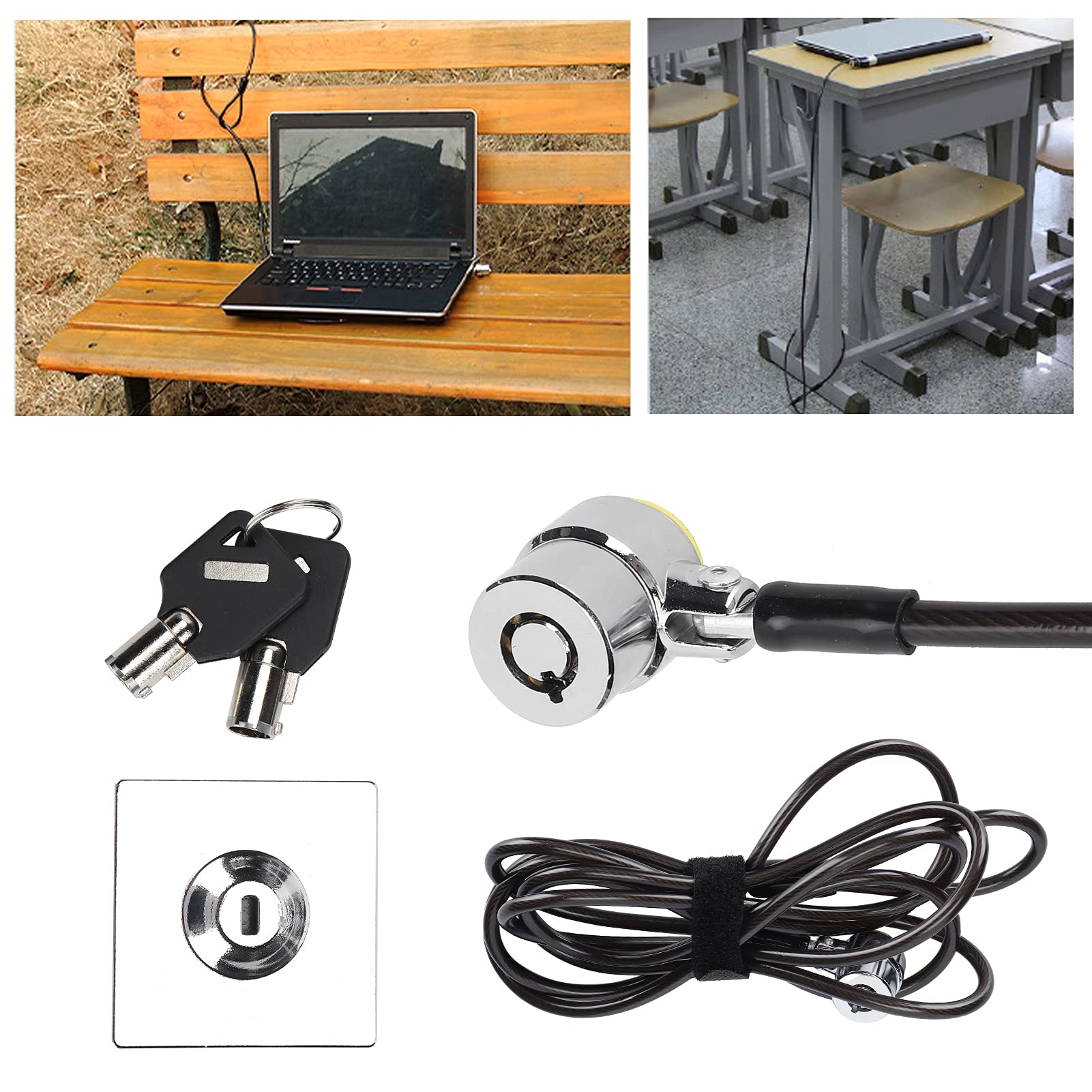 Laptop Lock, Anti Theft Galvanized Protection Computer Security 2 M Cable with Lock Base for Most Laptops Computers, Monitors, and Projectors