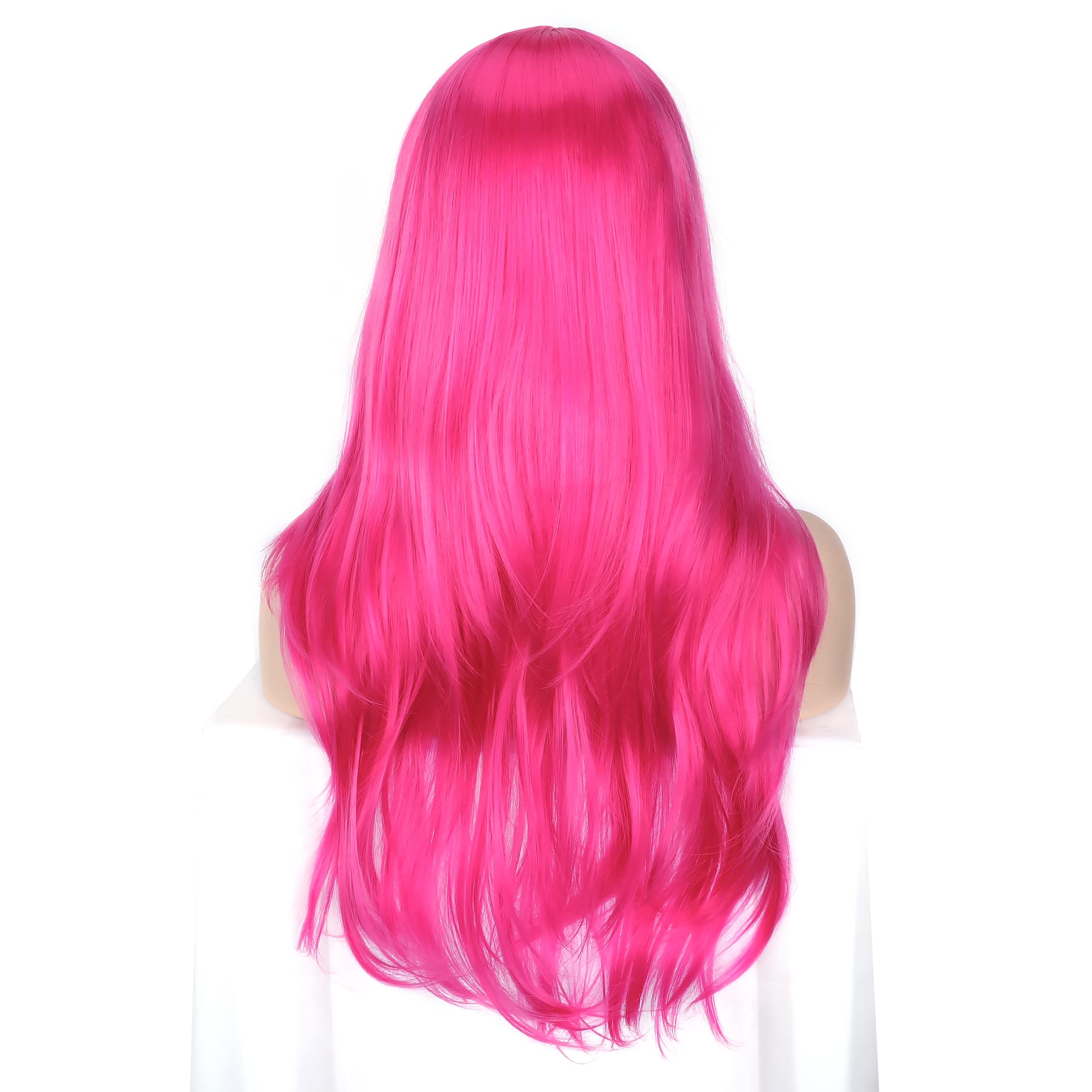 YEESHEDO Women's 28" 70 cm Cosplay Wig Long Wavy Curly Hair Ends with Bangs Wigs for Girls Heat Resistant Synthetic Wig for Party Costume Anime Halloween (Rose Pink) - Image 3