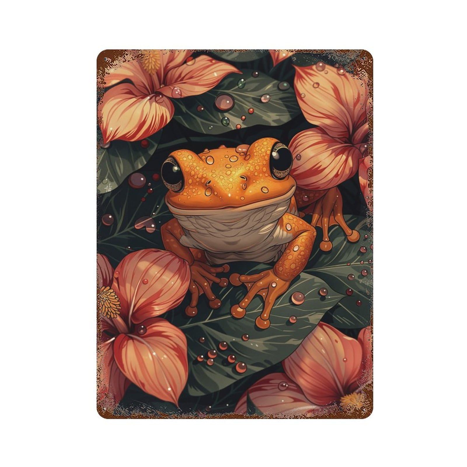 Frog in Flowers Vintage Rust Metal Sign 15.7"x11.8", Retro Wall Decor for Garage, Pub Or Kitchen