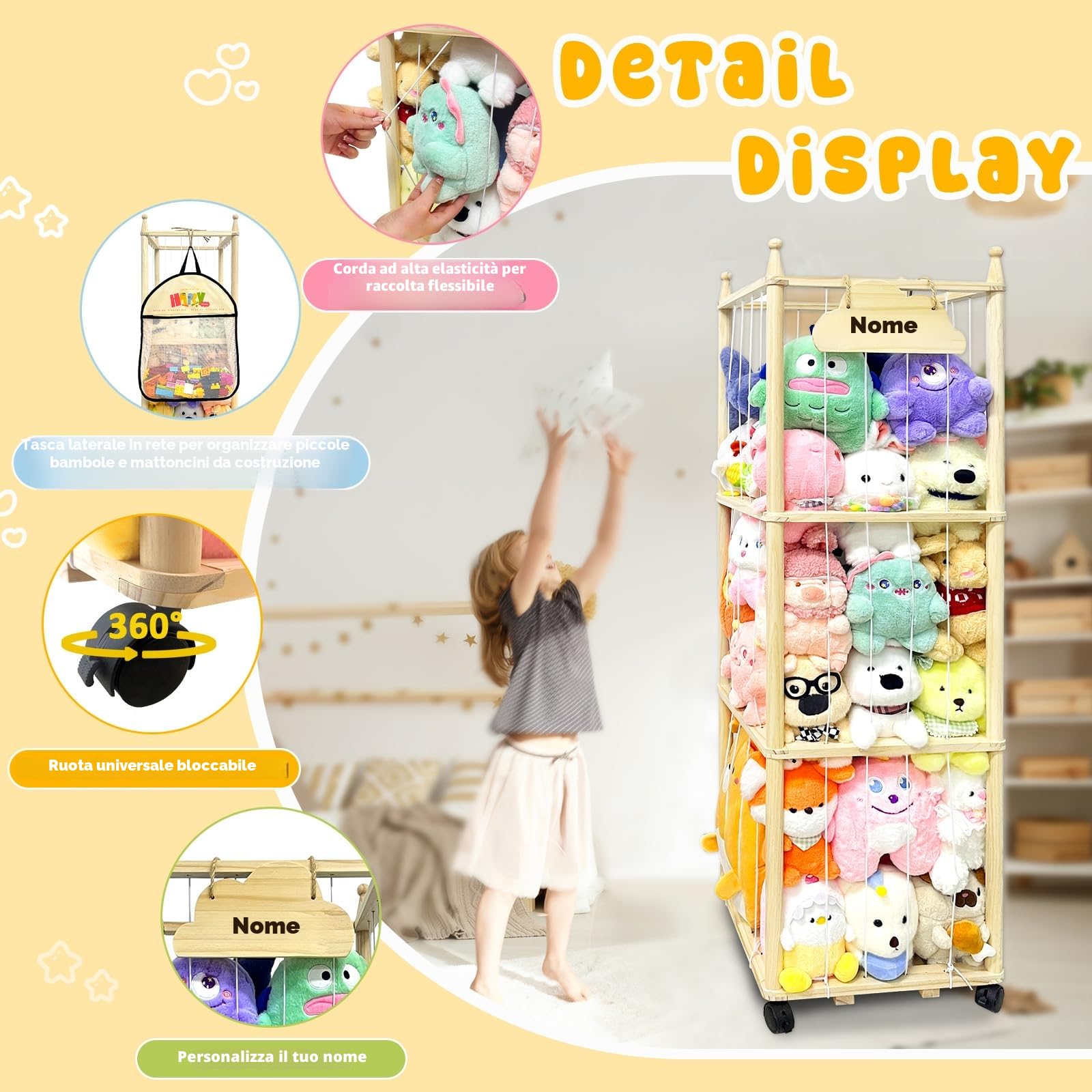Pmbqifay Porta Peluche, Porta Peluche Verticale, Grande Capacità, Risparmiare Spazio, per la Sala Giochi, Asilo Nido, Camera da Letto, Camera dei Bambini
