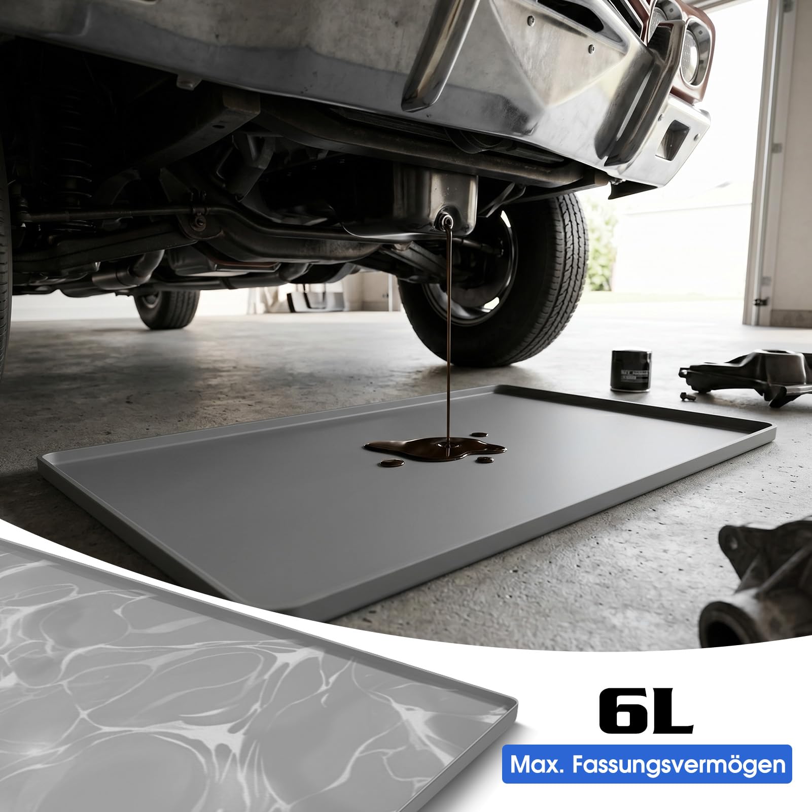 86x56cm Silikon Ölauffangwanne Auffangwanne Faltbar Flexibel Rissfest Anti-Leck Mehrzweck Garage Werkstatt Reise Auto Reparatur Öl Auffangmatte Unterbodenschutz Werkzeug Unterlage