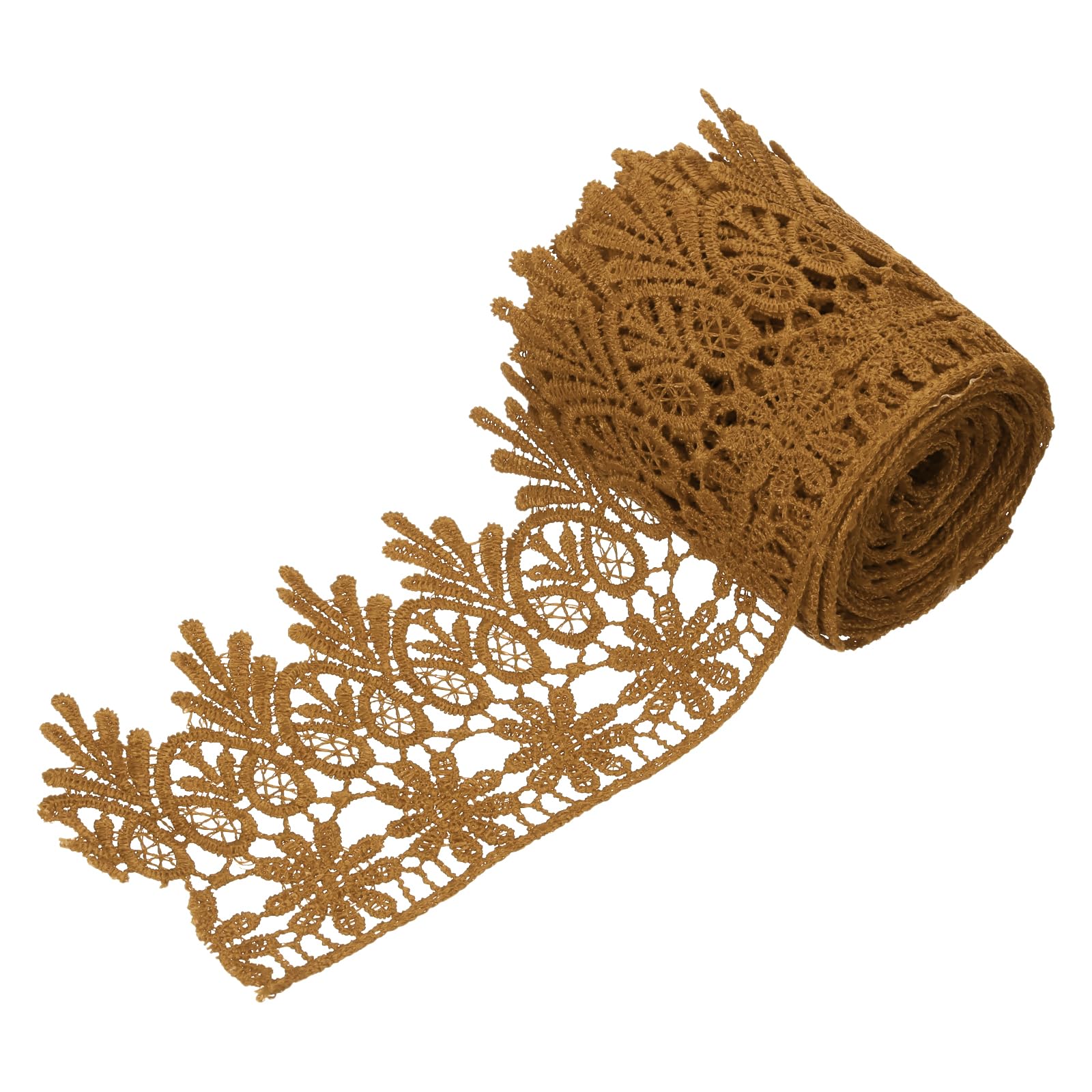 sourcing map 3 Inch Wide 3 Yard Lace Ribbon Floral Pattern Light Brown Embroidered Edge Lace Trim Ribbons for Sewing Making, DIY Crafts, Gift Wrapping, Wedding Decor
