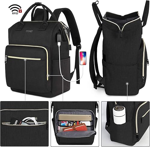 Miniatura 10 de Ytonet Mochila rosa para laptop, mochila de transporte de 17.3 pulgadas para mujeres, profesores, enfermeras con puerto de carga USB, gran