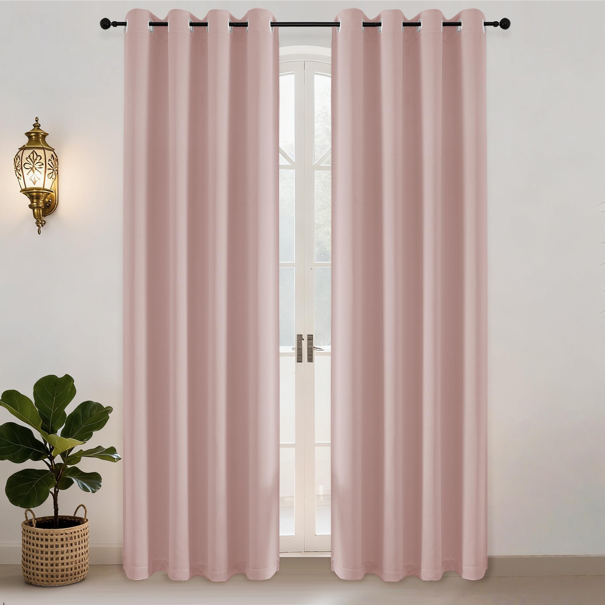 Simplebrand Ava Blush Blackout Eyelet Curtains for Living Room 220 cm Length 2 Panels Set, Solid Thermal Insulated Privacy Living Room Window Treatment Curtains Black Out Drapes, W 140 cm x L 220 cm — image 1