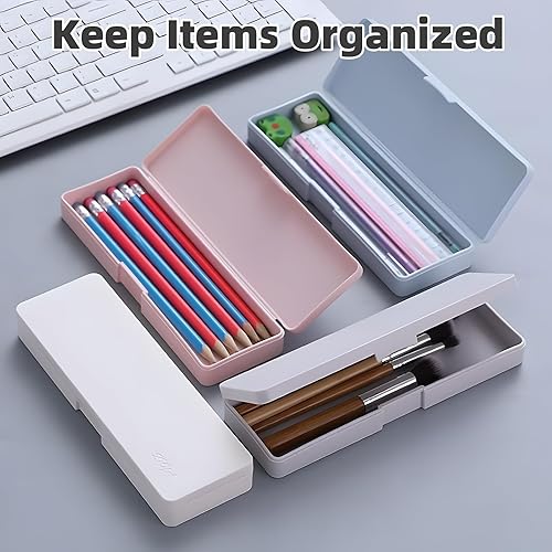 Miniatura 5 de Caja de lápices, paquete de 4 estuches rígidos con tapa hermética, caja apilable de plástico para marcadores, organizador de almacenamiento de
