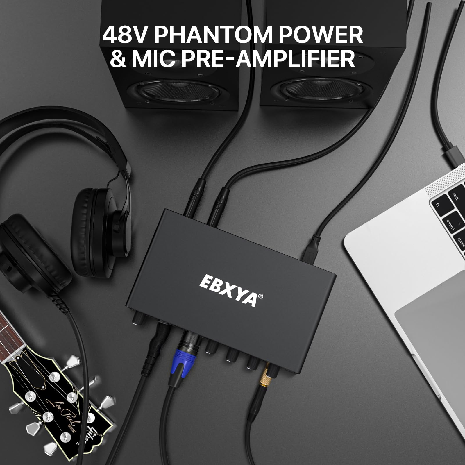 Audio Interface USB, EBXYA Carte Son Externe Table de Mixage pour PC, Micro, Interfaces Audio pour Home Studio avec Préamplis Micro, 48V Alimentation Fantôme, Connecteur USB-C(Noir)