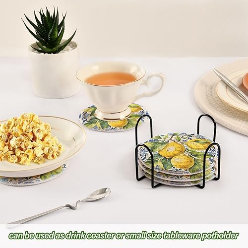 Vista 97 de Juego de 6 posavasos para bebidas con soporte, diseño retro de estrella de mar y estrella de mar, juego de 6 posavasos decorativos absorbentes