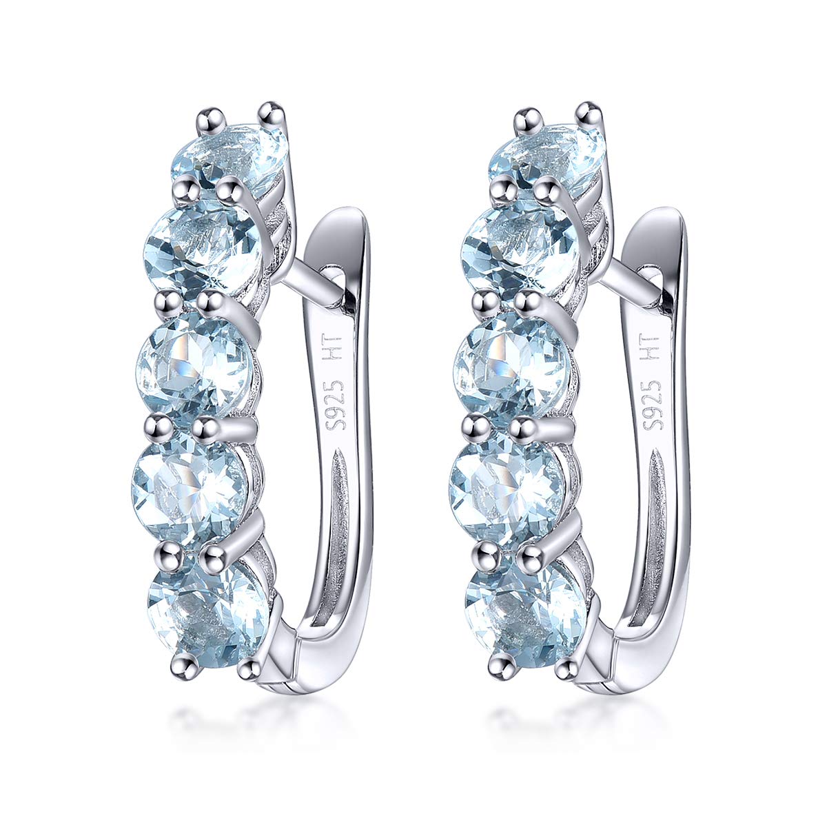 ZhenCaiNatural Aquamarine Earrings for Women Solid 925 Sterling Silver Setting 10 Grains Oval Shape Cut Gemstone Rhodium Plated Classic Style Design Fine Jewelry for Her