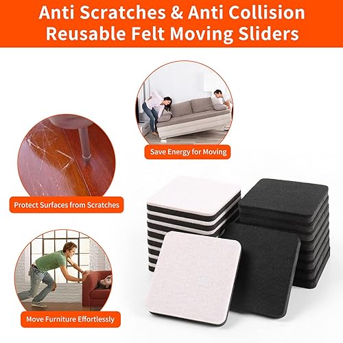 Miniatura 5 de Ezprotekt Deslizadores de muebles de fieltro de 3.5 pulgadas para suelos de madera dura y vinilo, 16 almohadillas cuadradas reutilizables de fieltro
