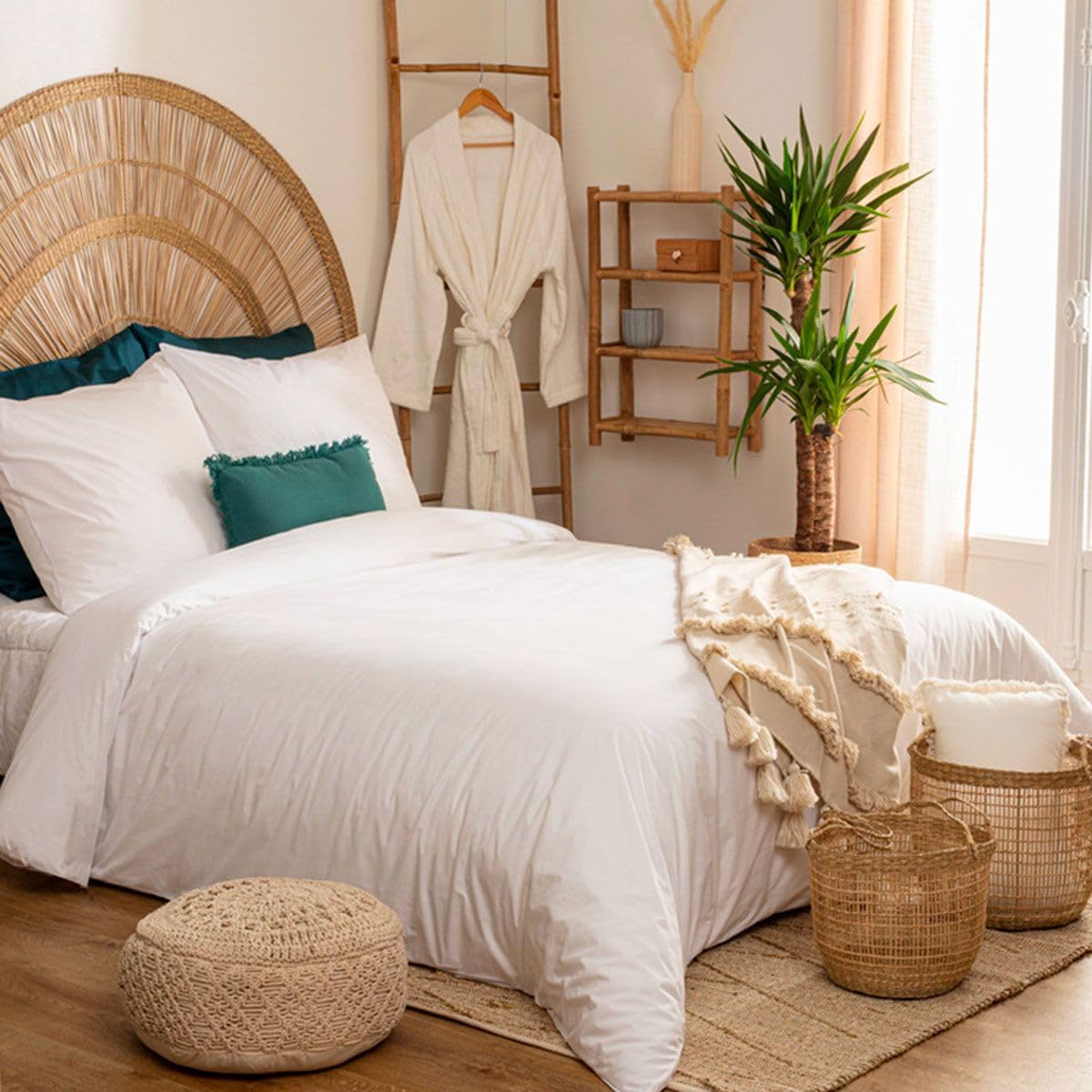 Parure de lit 260x240cm Atmosphera en percale blanche avec 2 taies d'oreiller