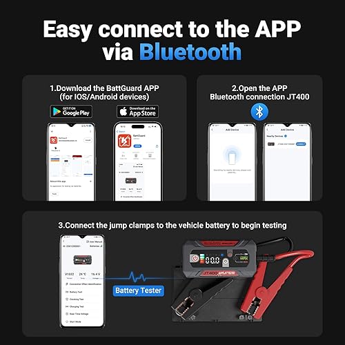 Miniatura 5 de LOKITHOR JT400 Arrancador de salto y probador de batería 2 en 1, 2500A 12V batería arrancador portátil para motores de gas de hasta 8.5L y 6.5L
