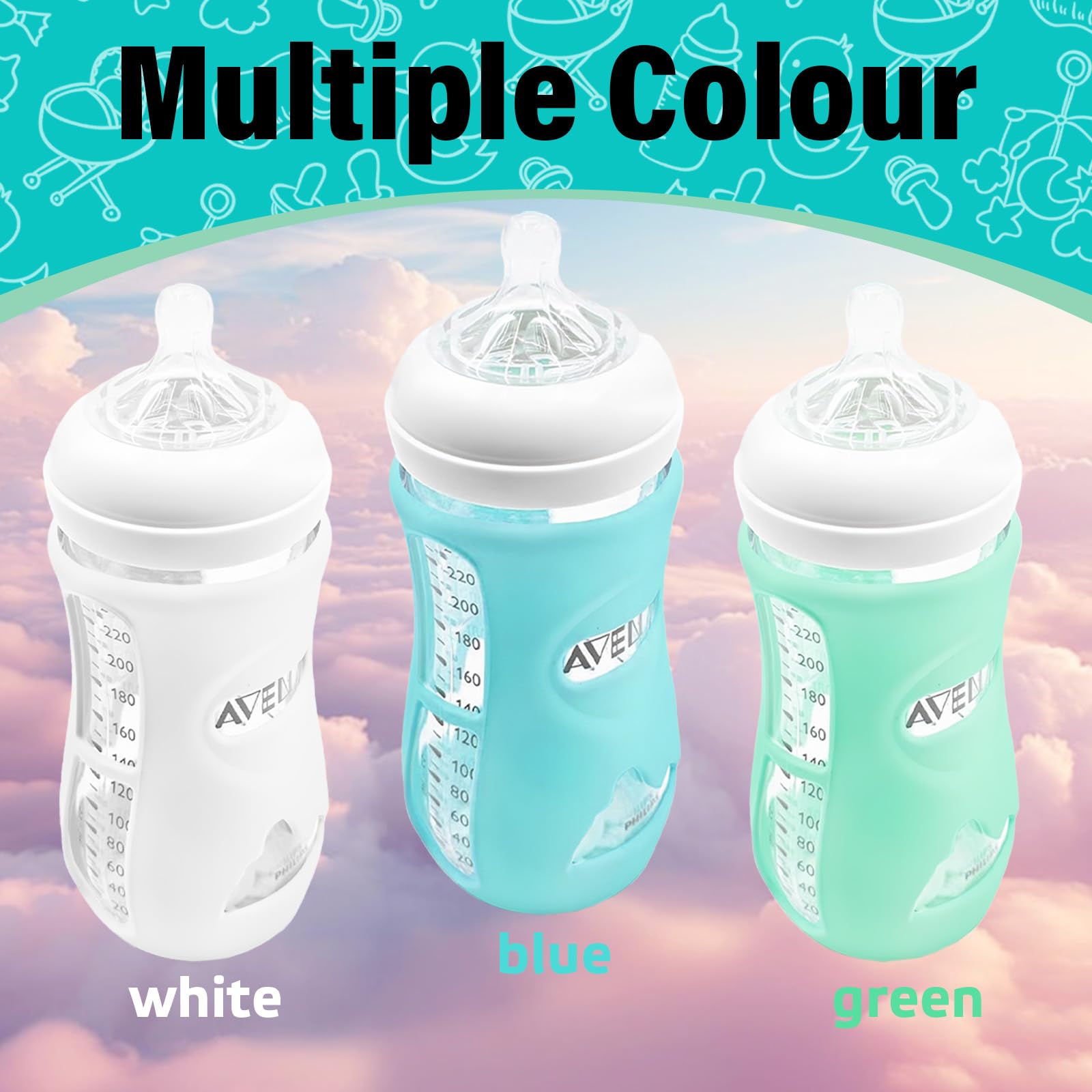 GADITIEK Confezione da 3 custodie in silicone per biberon Avent Natural, in vetro, infrangibili, compatibili con i biberon Philips Avent Natural, in vetro da 240 ml (240 ml)