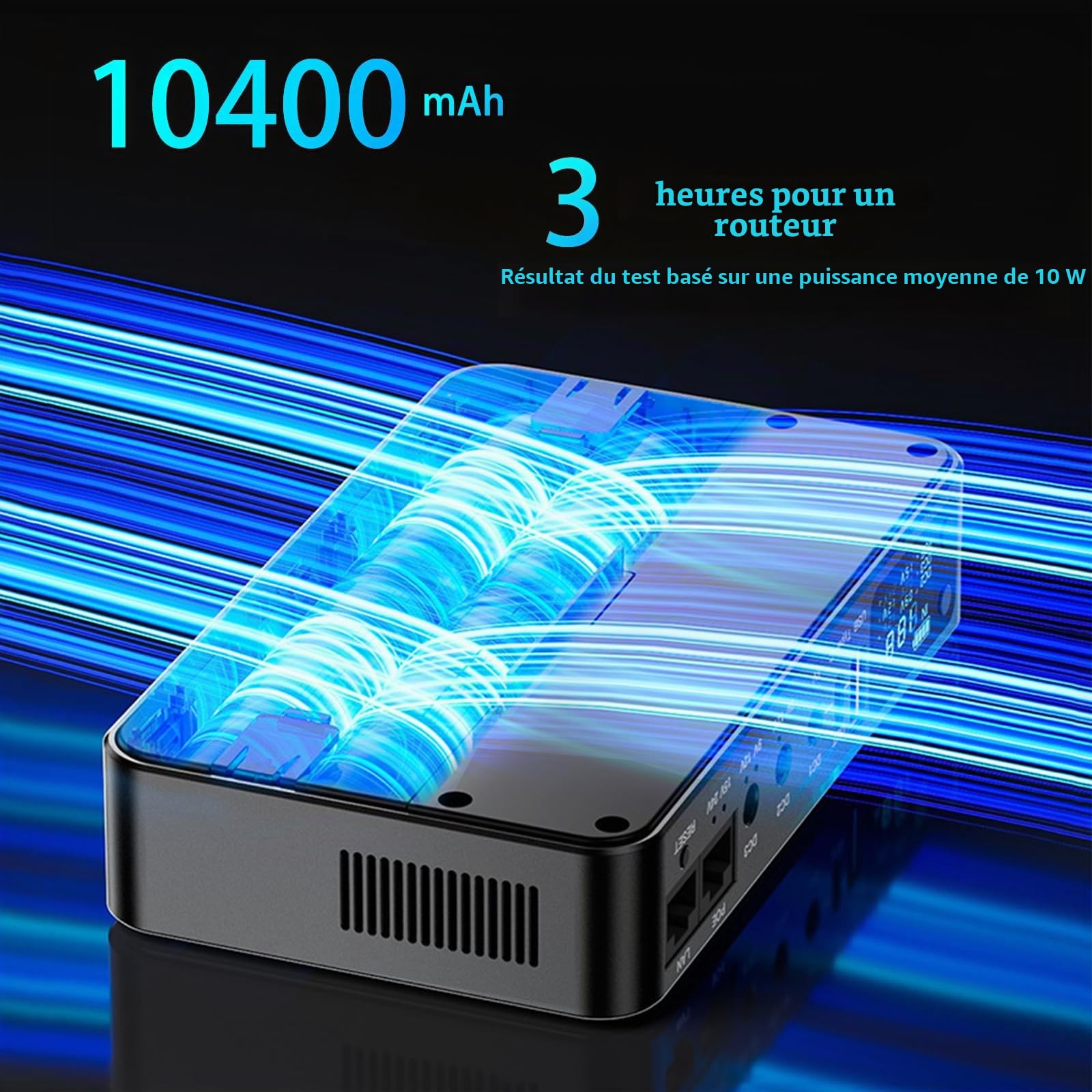 UPS Mini Onduleur 10400mAh(38Wh) Batterie de Secours pour Routeur/Modem DC 12V/2A, USB 5V/3.6A