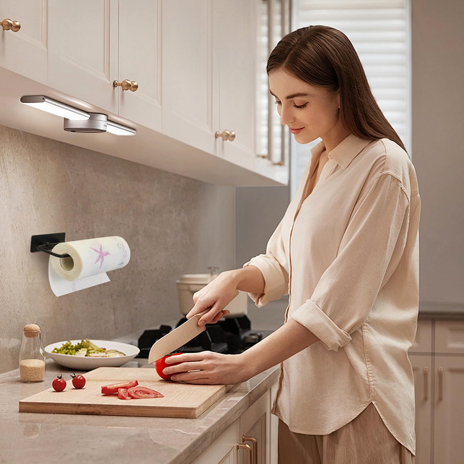 Porta carta da cucina senza foratura, Portarotolo in cucina, autoadesivo, pratico supporto per rotolo di carta sotto l'armadio, sia in colla che in viti