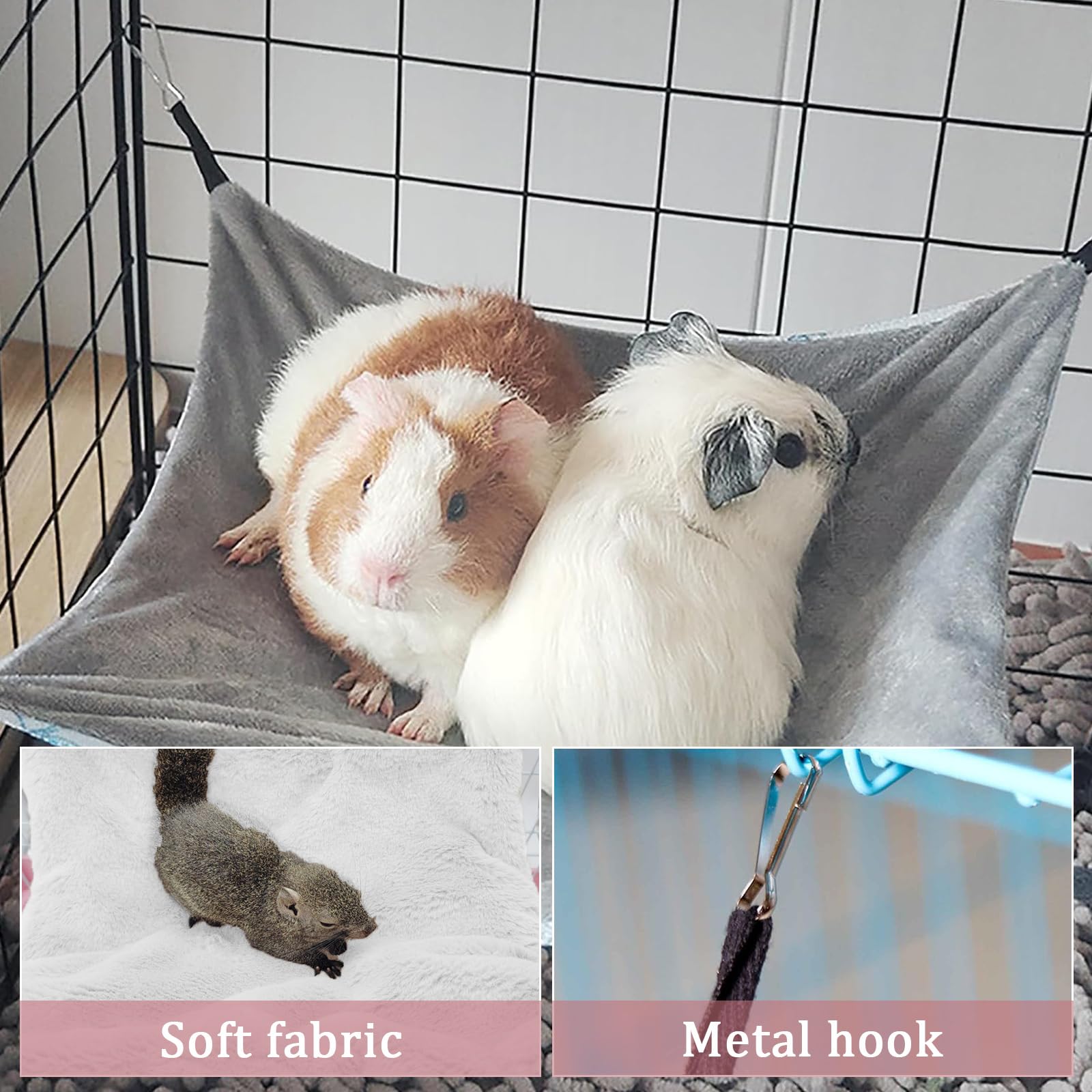 Hamac Świnki Morskiej z Jedwabiem Lśniącym 34 x 34 cm Klatka dla Świnki Morskiej Gwiazda z Indii Regulowana Zabawka dla Królików Karzeł Klatka dla Chomika Huśtawka Dwustronna dla Królika i