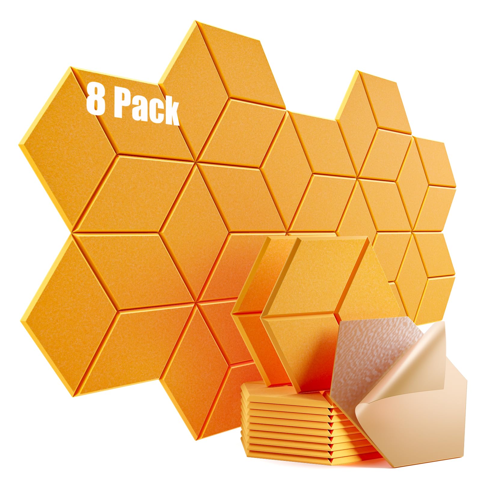 8 Pack Self-Adhesive Acoustic Panels 12" X 10" X 0.4" -Sound Proof Foam Panels for Wall with High Density, Y-Lined Design, Flame Resistant, Absorb Noise and Eliminate Echoe(Orange Yellow)