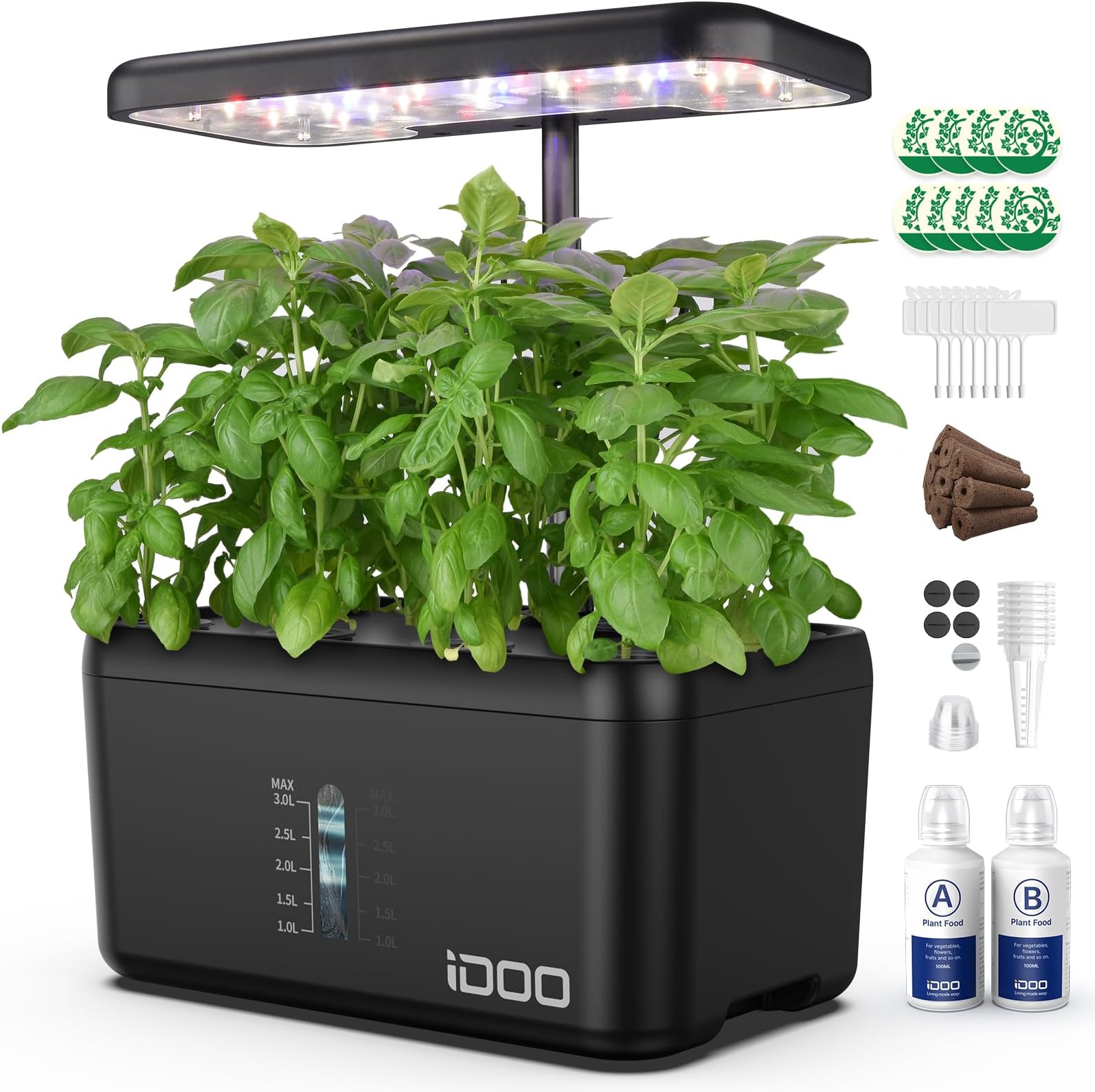 iDOO Hydroponics Growing System Kit 8Pods, Birthday Gifts for Mom Women, Herb Garden Indoor with LED Grow Light for Home School, Built-in Pump, Auto-Timer, Adjustable Height Up to 15", 8Pods-Black