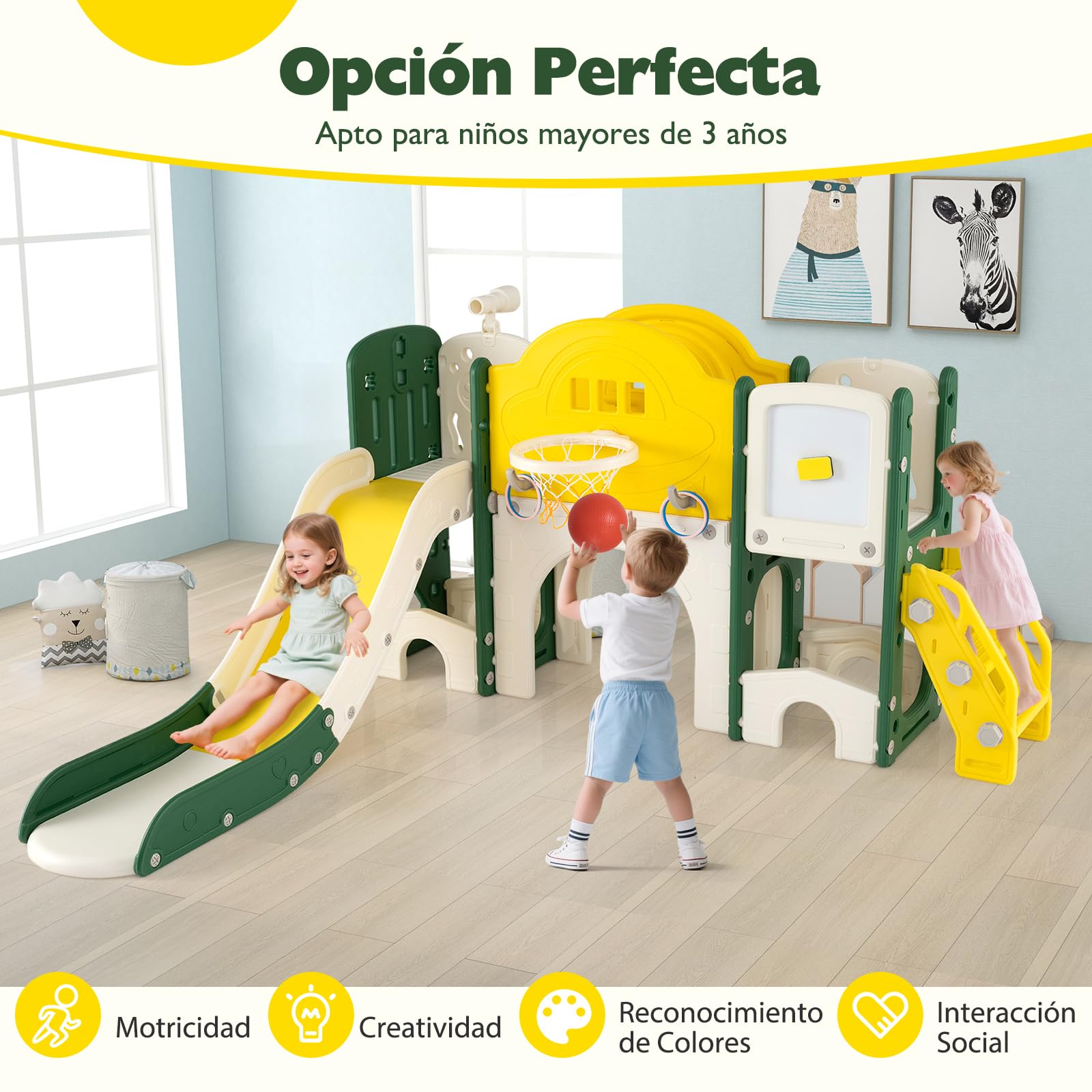 COSTWAY Tobogán Infantil 10 en 1, Parque Infantil con Pizarra (Amarillo)