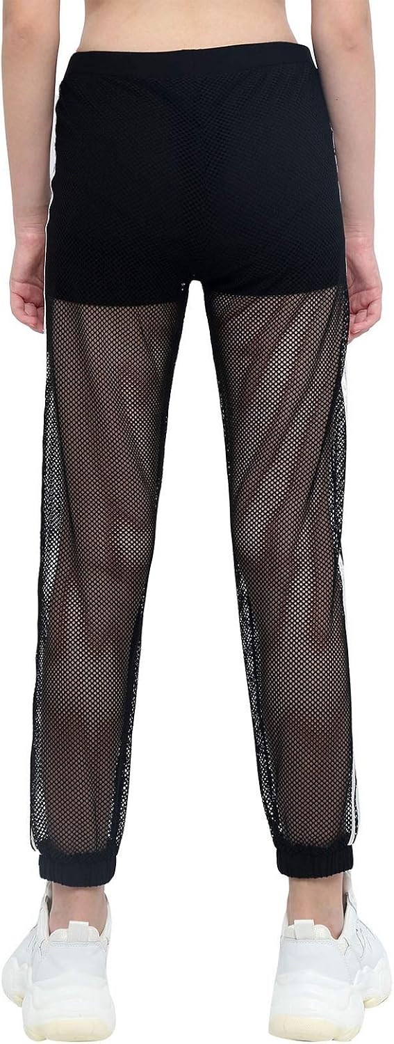 Kaerm Kids Girls Fishnet Sheer Sports Jogger Pants Sweatpants Full-Length Active Athletic Leggings
