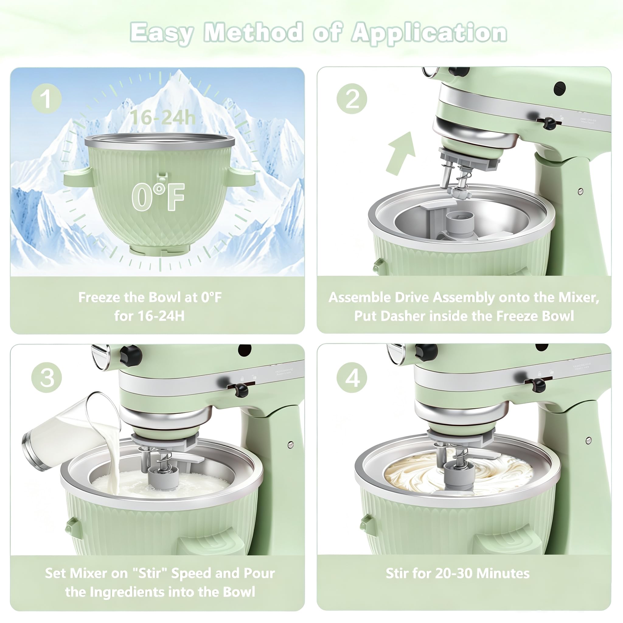 Accessoire pour machine à crème glacée KitchenAid, bol à crème glacée pour batteur sur socle KitchenAid de 4,5 L/5 QT, machine à sorbet et à gélato, vert clair