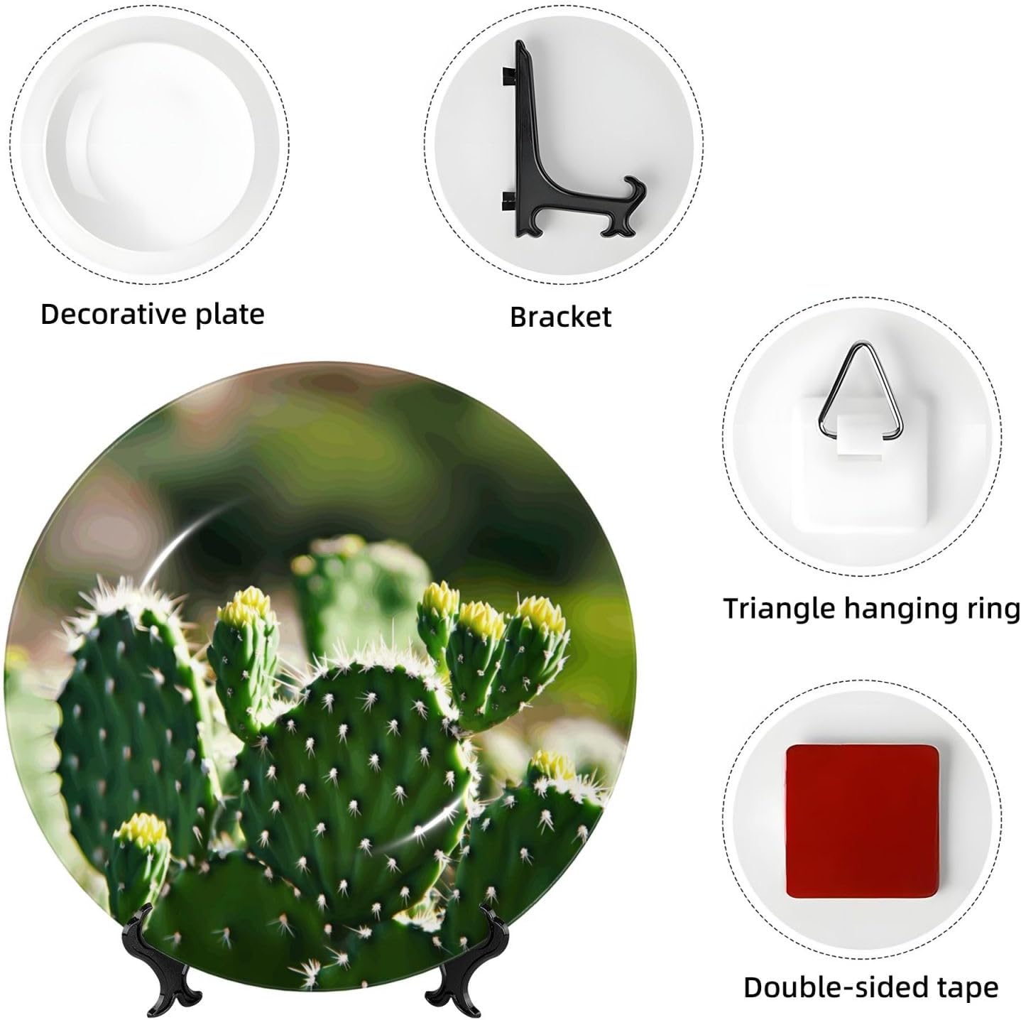 Cactus Fresh Style Ceramic Plate Display Home Display With Stand Wall Hanging Plate For Home Decor 10 Inch