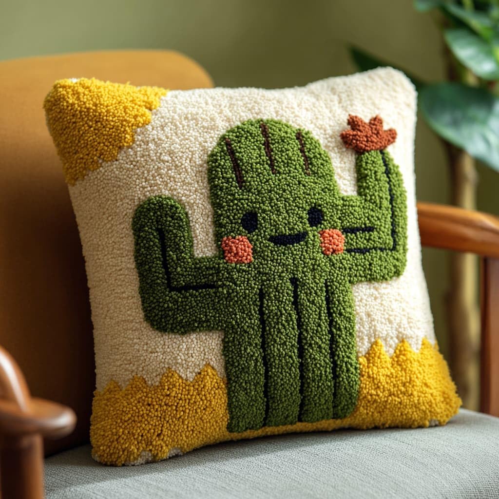 Wallustrioaw Latch Hook Cushions-H Latch Hook Kits For Adults Beginners,Green Cactus