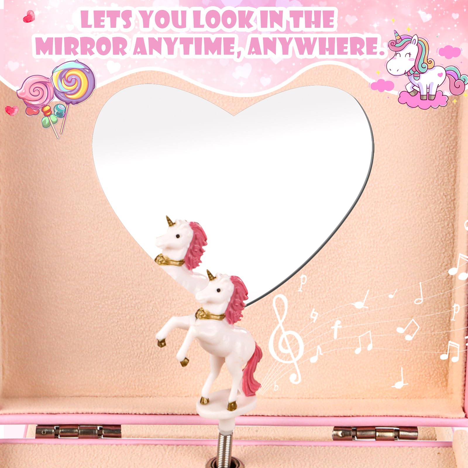 RISVOWO Joyero Musical Niña Unicornio, Cajas de Música con Unicornio Giratorio & Espejo, Joyeros Niña, Regalo 2 3 4 5 6 7 8 9 8 Años