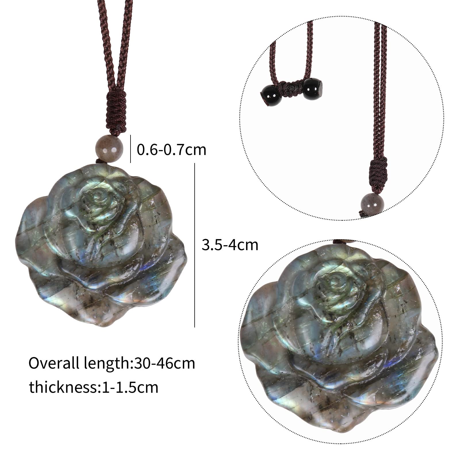 Nupuyai Rose Flower Labradorite Crystal Stone Necklace for Women Men Natural Carved Stone Pendant with Adjustable Rope - Image 2