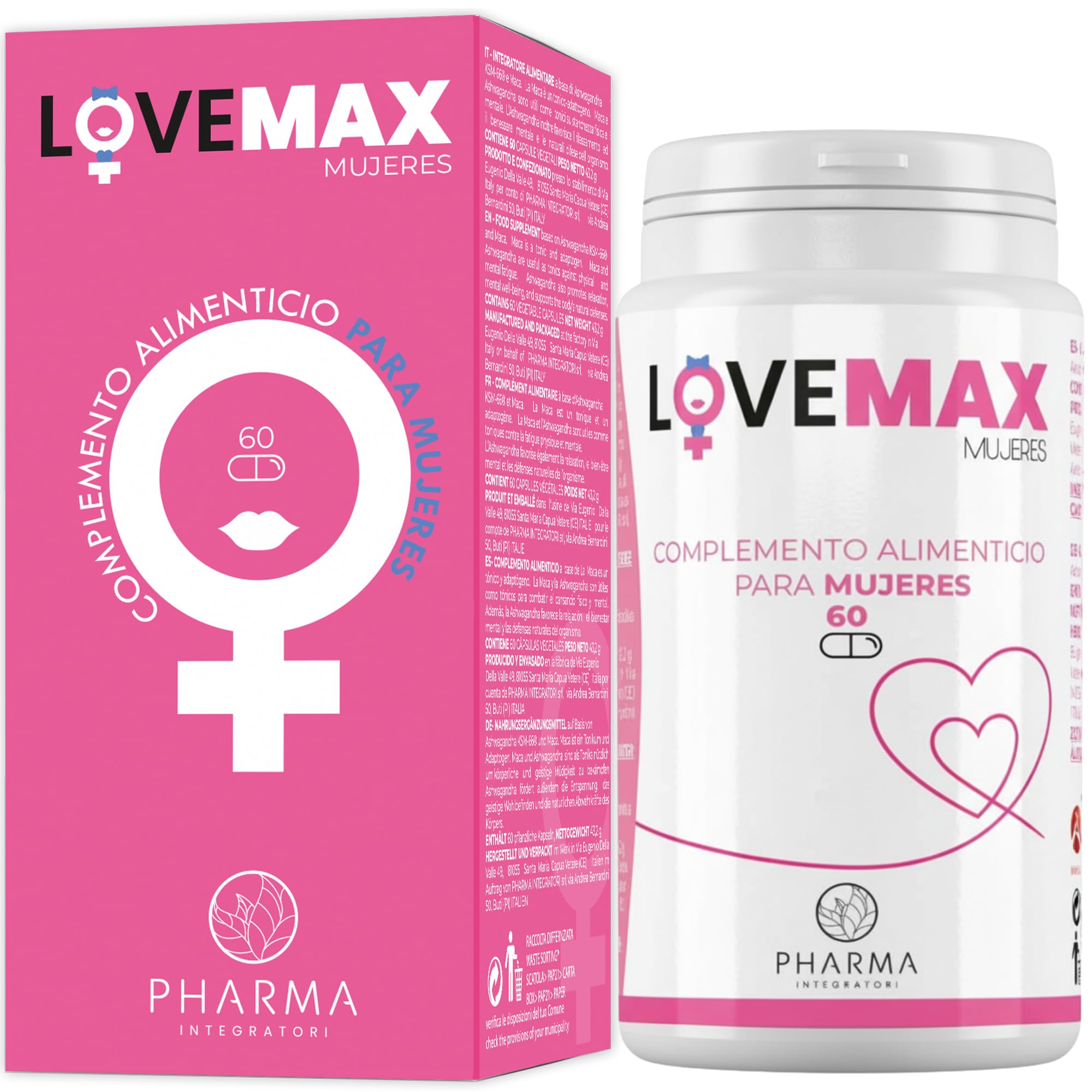 LOVEMAX Suplemento sexual mujer para el deseo femenino - Ashwagandha KSM-66, Mac