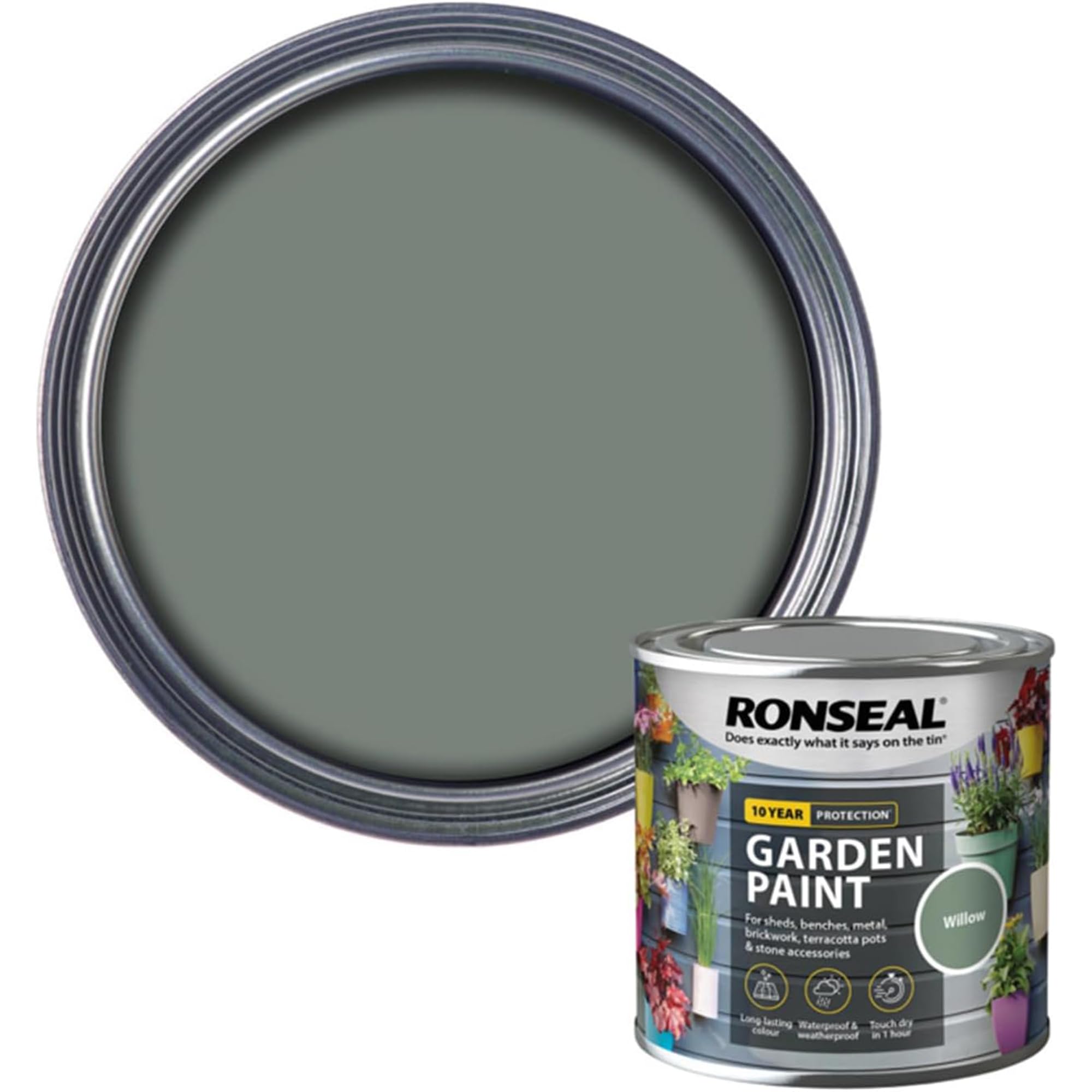 AOC24 Garden Fence Paint 250ml – Multi-Surface Exterior Paint for Wood, Brick, Metal, Stone & Terracotta – Waterproof, Resists Fading, Matt Finish for Sheds, Fences, Garden Furniture Paint Willow