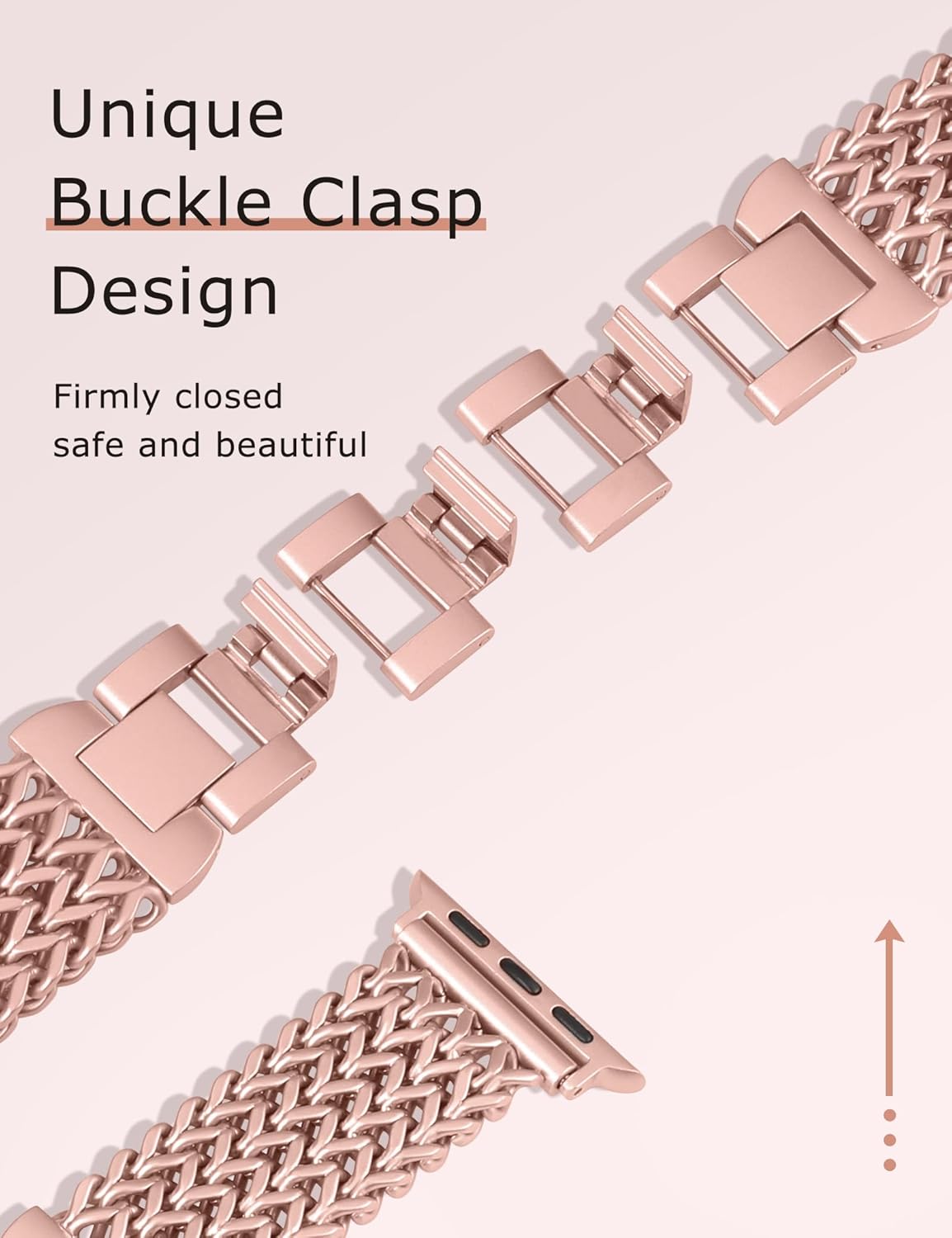 Minyee Compatible with Apple Watch Band 41/40/38/44/45/46/49/42mm Women, Dressy Stainless Steel Metal Adjustable Chain Strap Link Bracelet Wristband for iWatch Series 11 10 9 8 7 6 5 4 3 2 1 Ultra SE - Image 2