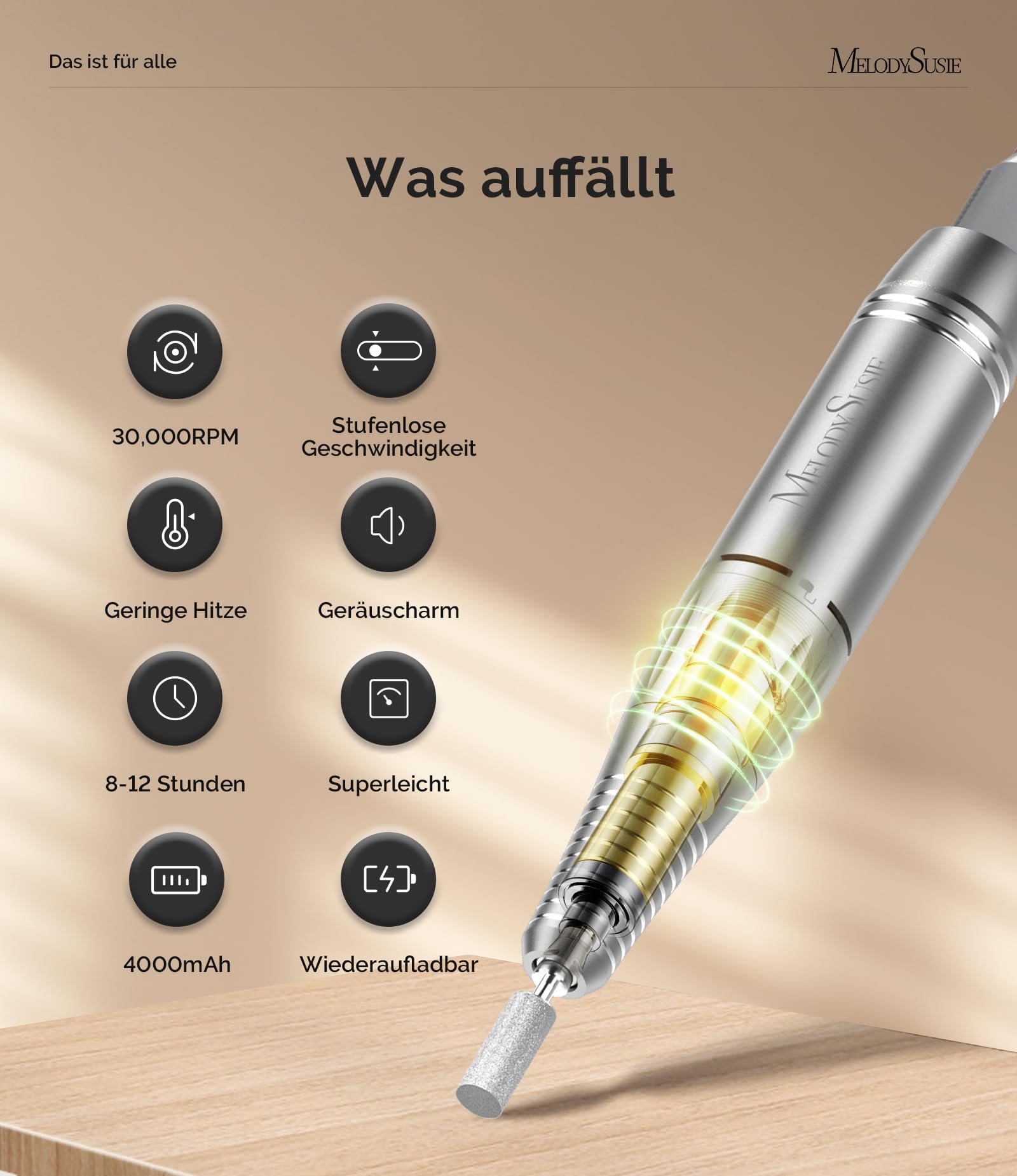 MelodySusie SC300F Nagelfräser + Hpro Staubabsaugung für Nägel + 21 Stück Nagelfräser Aufsätze