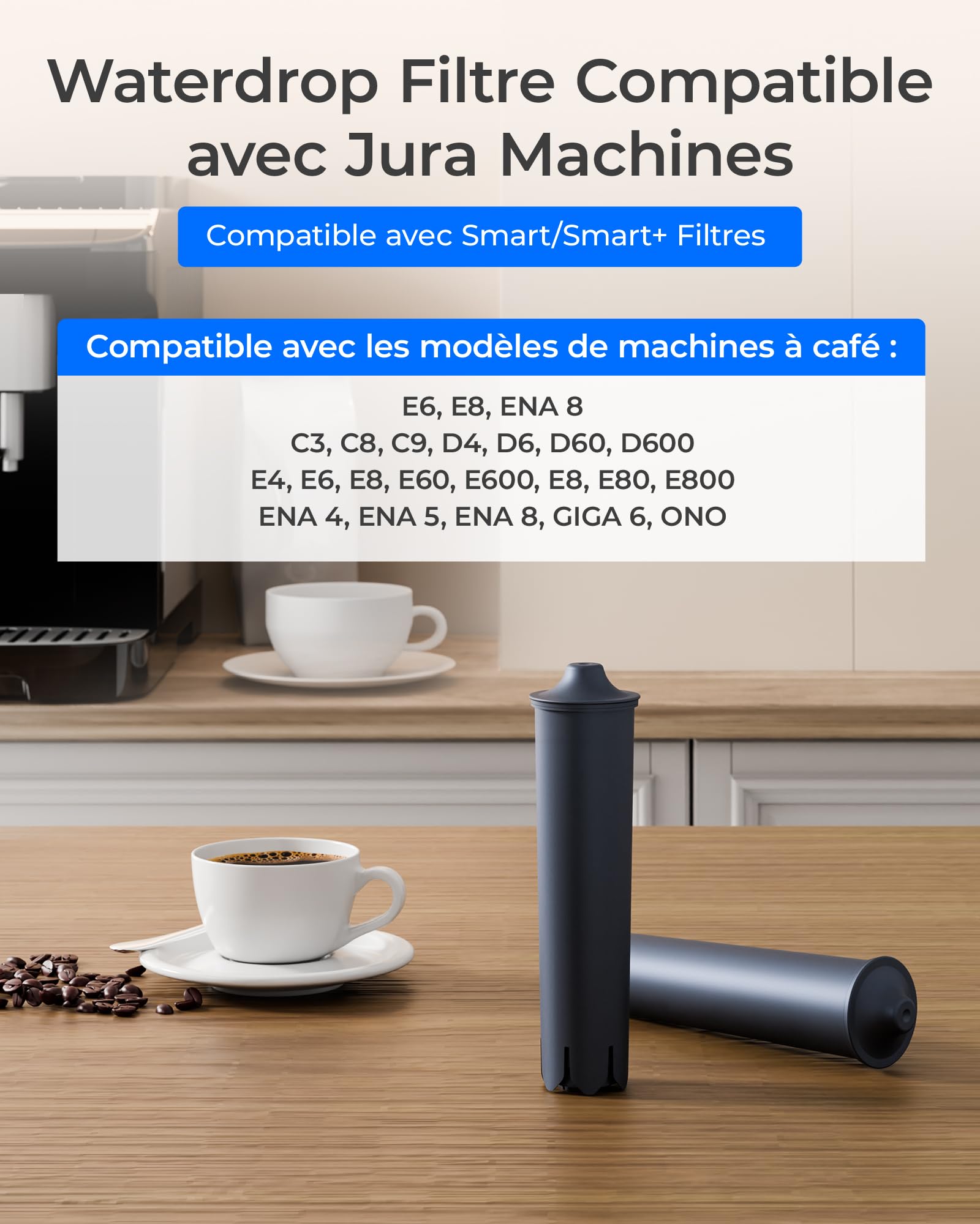 Waterdrop Filtre à Café, Compatible avec Smart, Smart+, 24233 Filtre, Compatible avec Jura E8, E6 Machines, Réduit la Teneur en Calcaire (4)