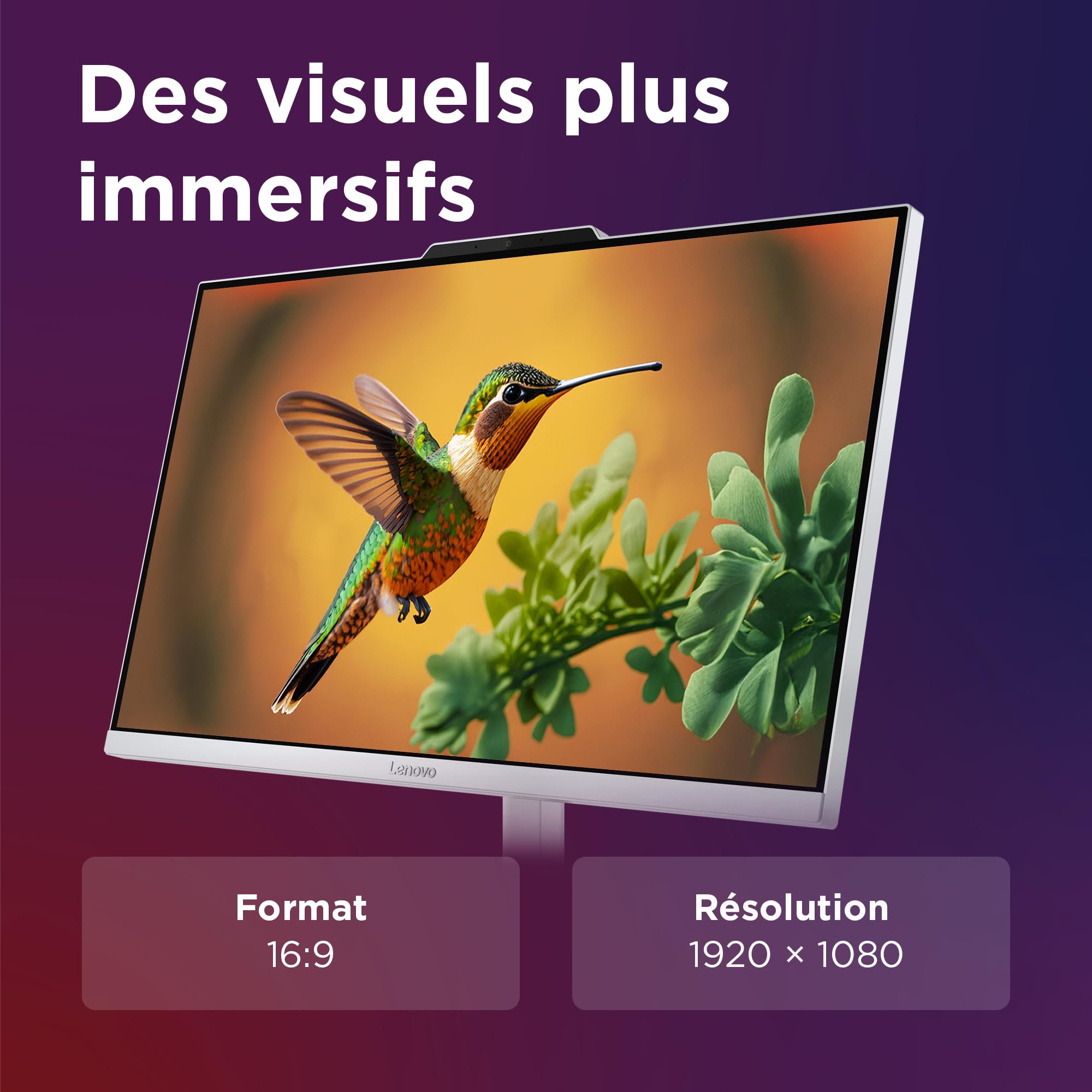 Lenovo IdeaCentre A100 Ordinateur de Bureau Tout-en-Un Écran 24" FHD, Intel N100, 512Go SSD, RAM 8Go, WiFi 6, Windows 11 H, Clavier français et Souris sans Fil
